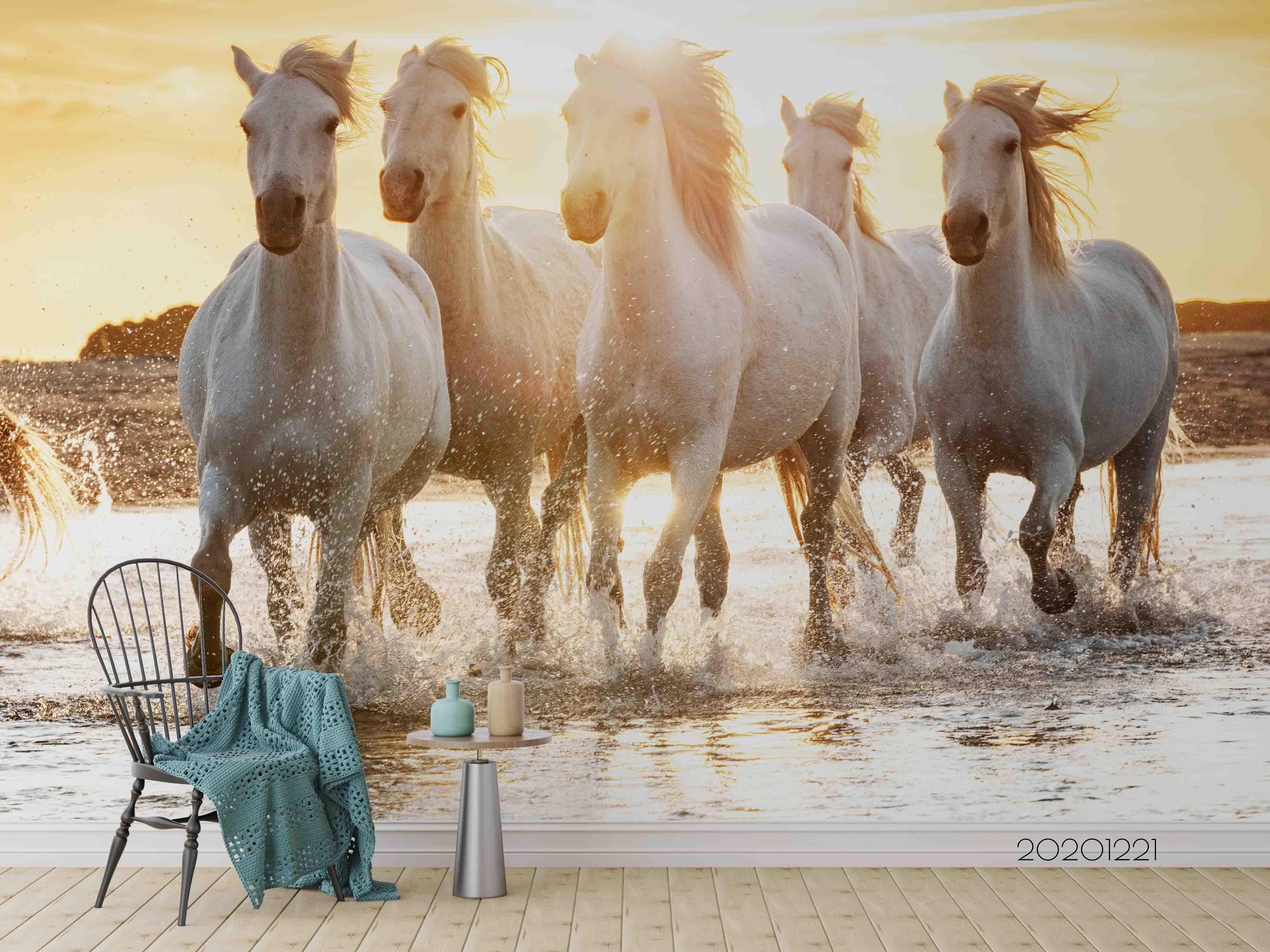 3D Sunset Beach Horse Running Wall Mural Wallpaper LQH 70- Jess Art Decoration