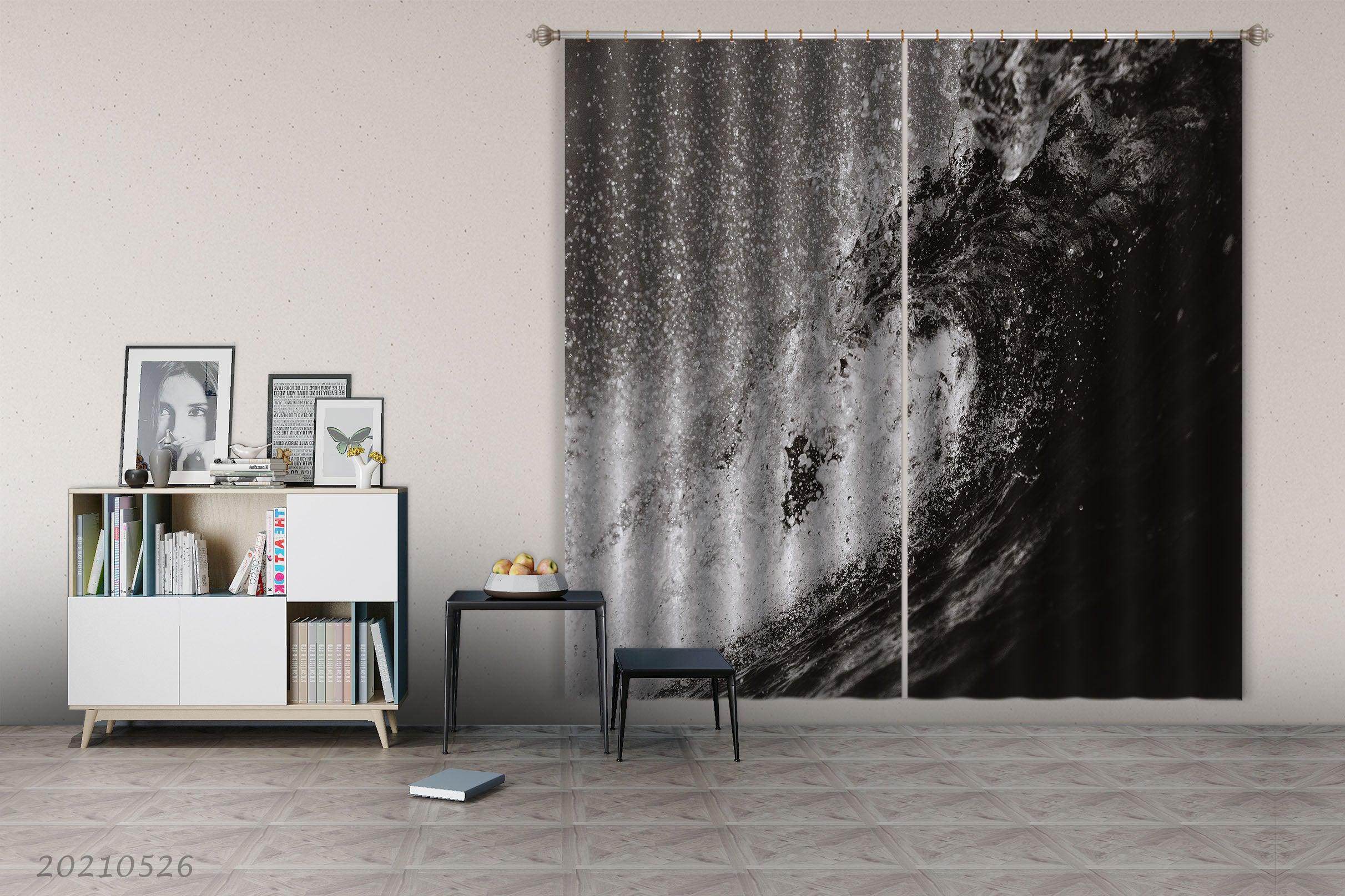 3D Abstract Black Wave Pattern Curtains and Drapes GD 373- Jess Art Decoration