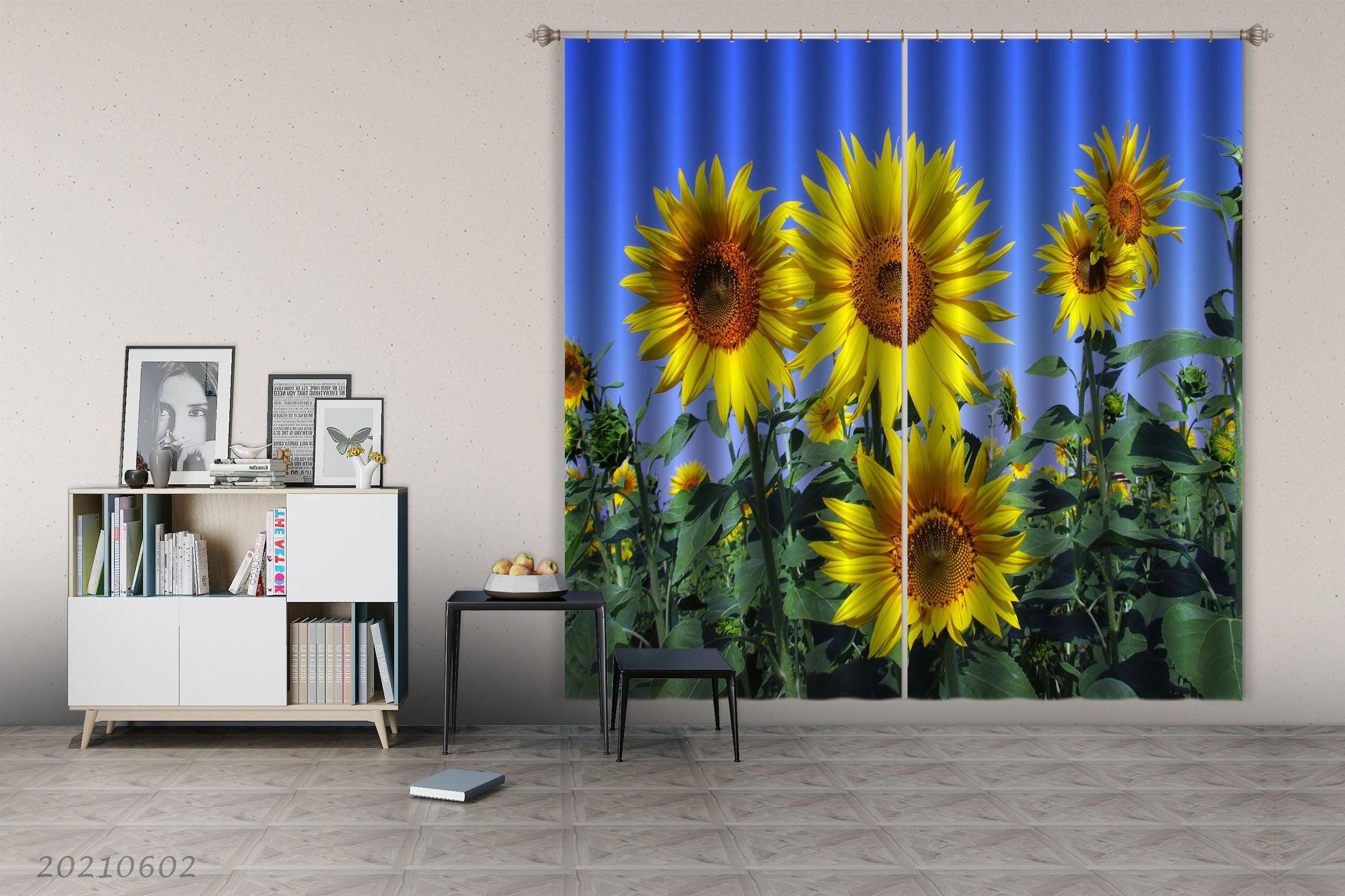 3D Pastoral Summer Sunflower Flower Blue Sky Curtains and Drapes GD 576- Jess Art Decoration