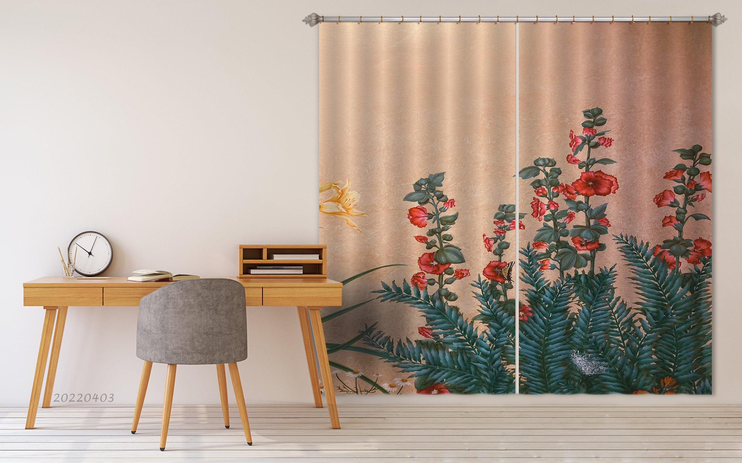 3D Vintage Botanical Red Floral Curtains and Drapes GD 3315- Jess Art Decoration
