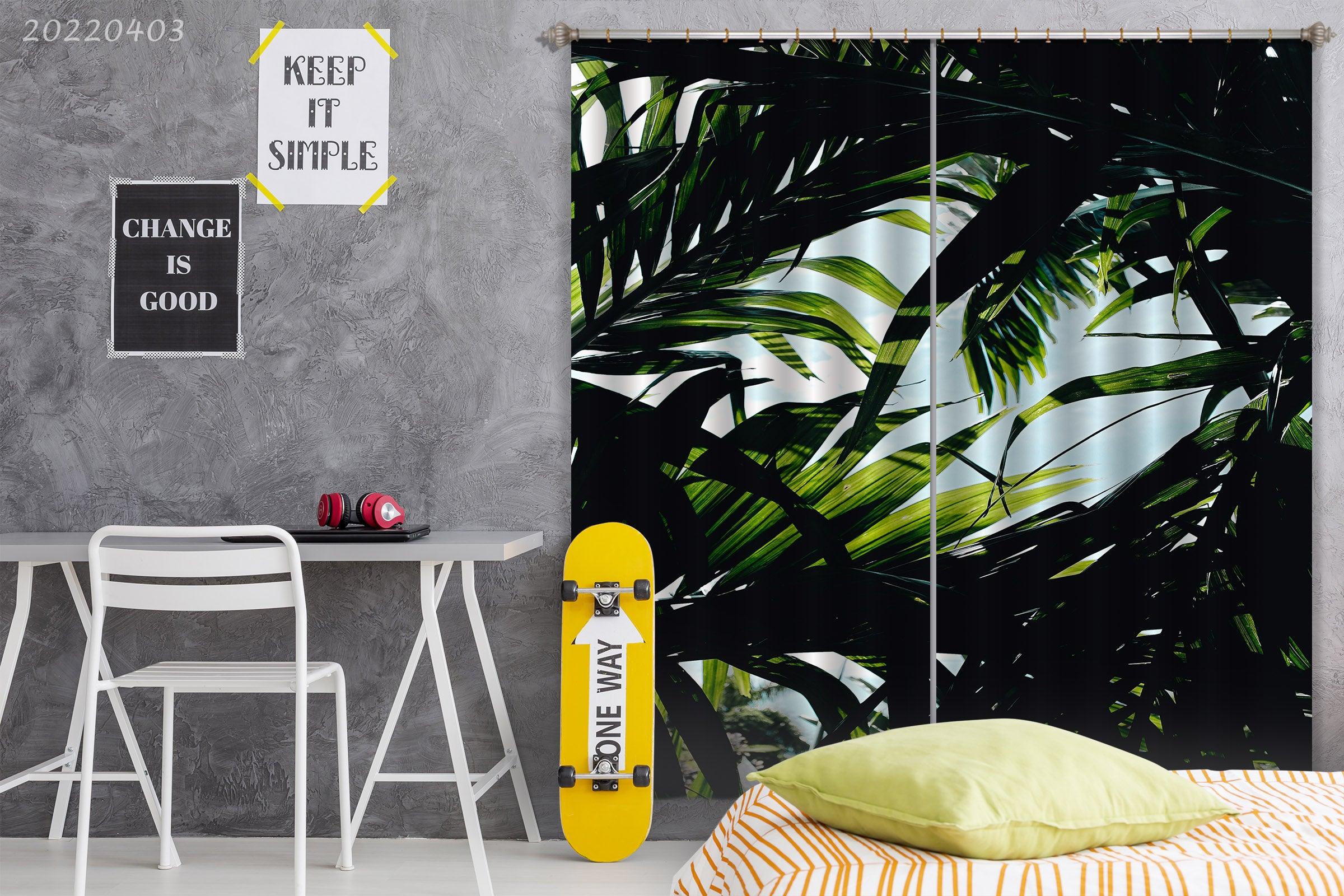 3D Tropical Plant Leaf Green Sky Curtains and Drapes GD 3262- Jess Art Decoration