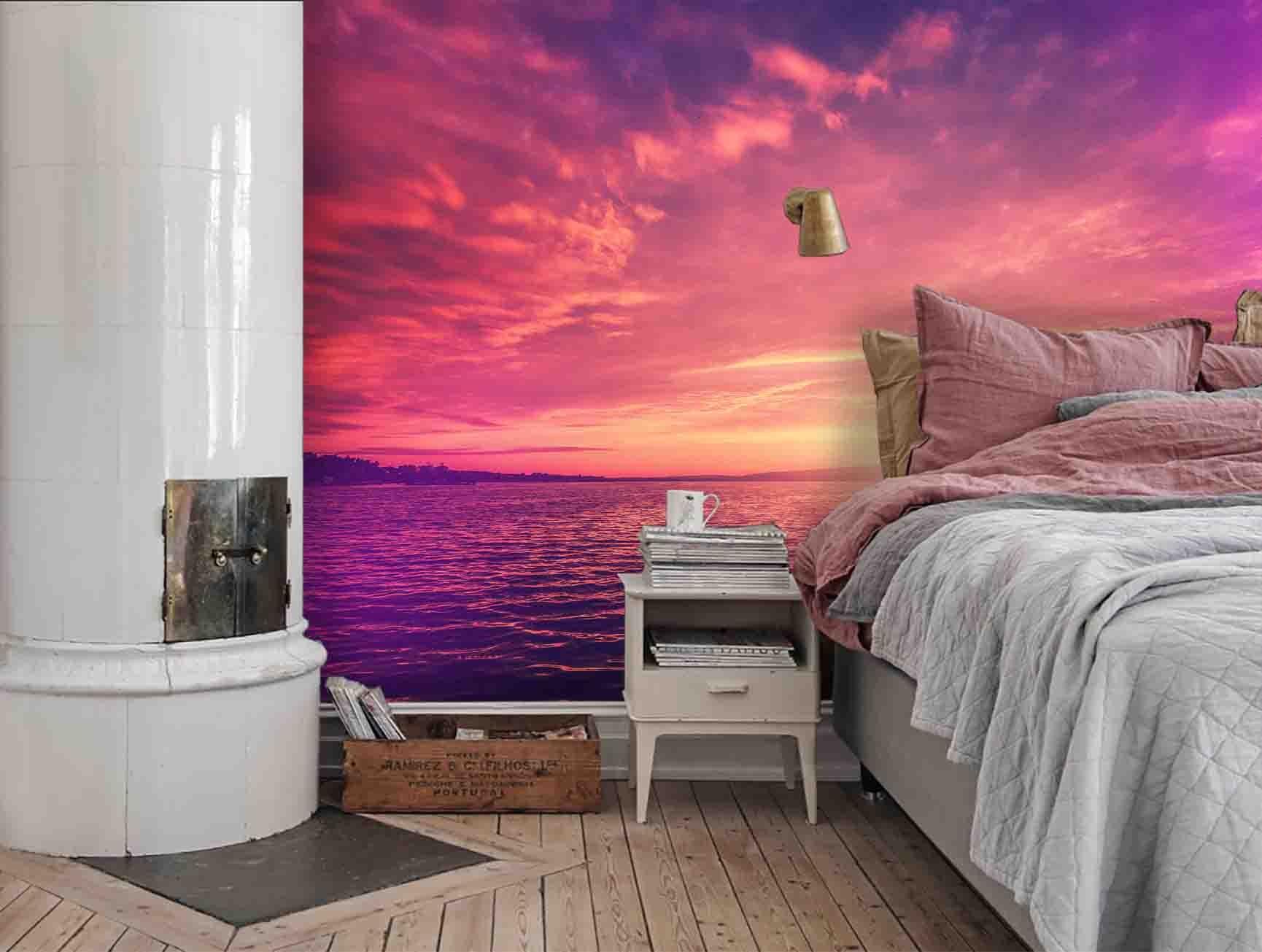 3D Sea Sunrise Red Sky Wall Mural Wallpaper 80- Jess Art Decoration