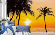 3D Sunset Sky Sea Coconut Tree Wall Mural Wallpaper LQH 388- Jess Art Decoration