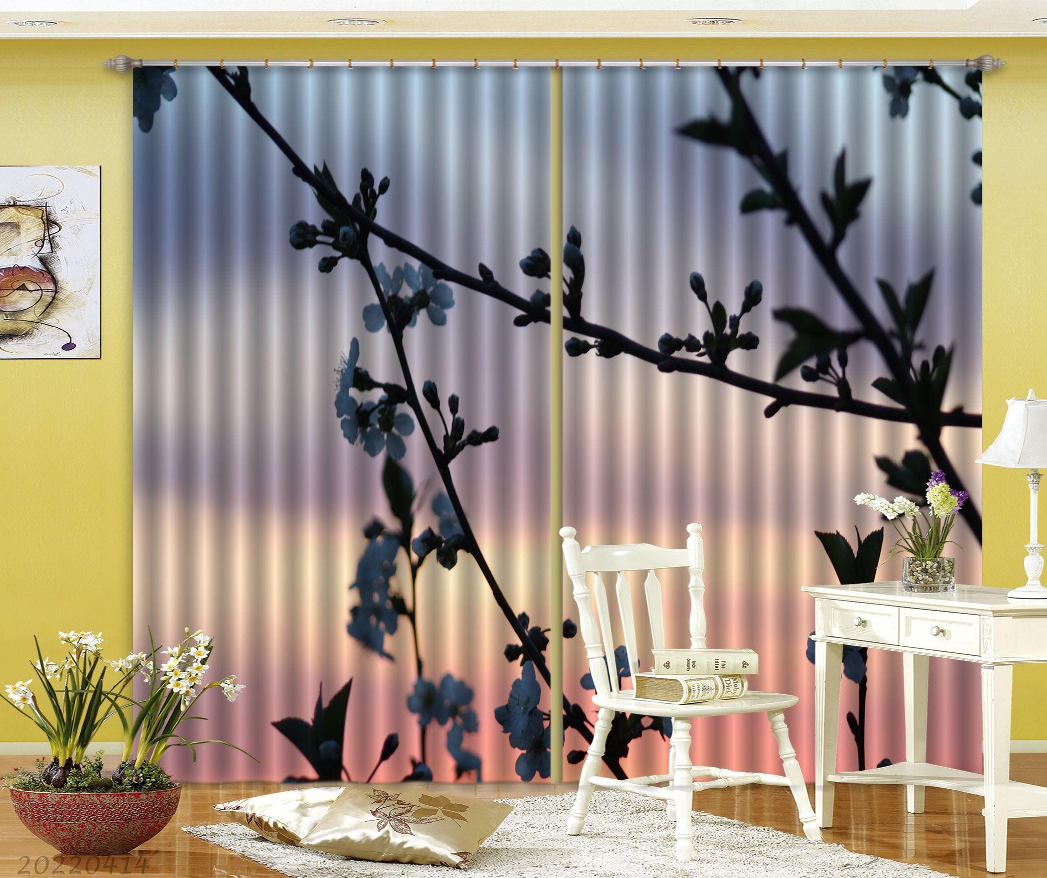 3D Landscape Nature Flower Branch Silhouette Curtains and Drapes GD 4095- Jess Art Decoration