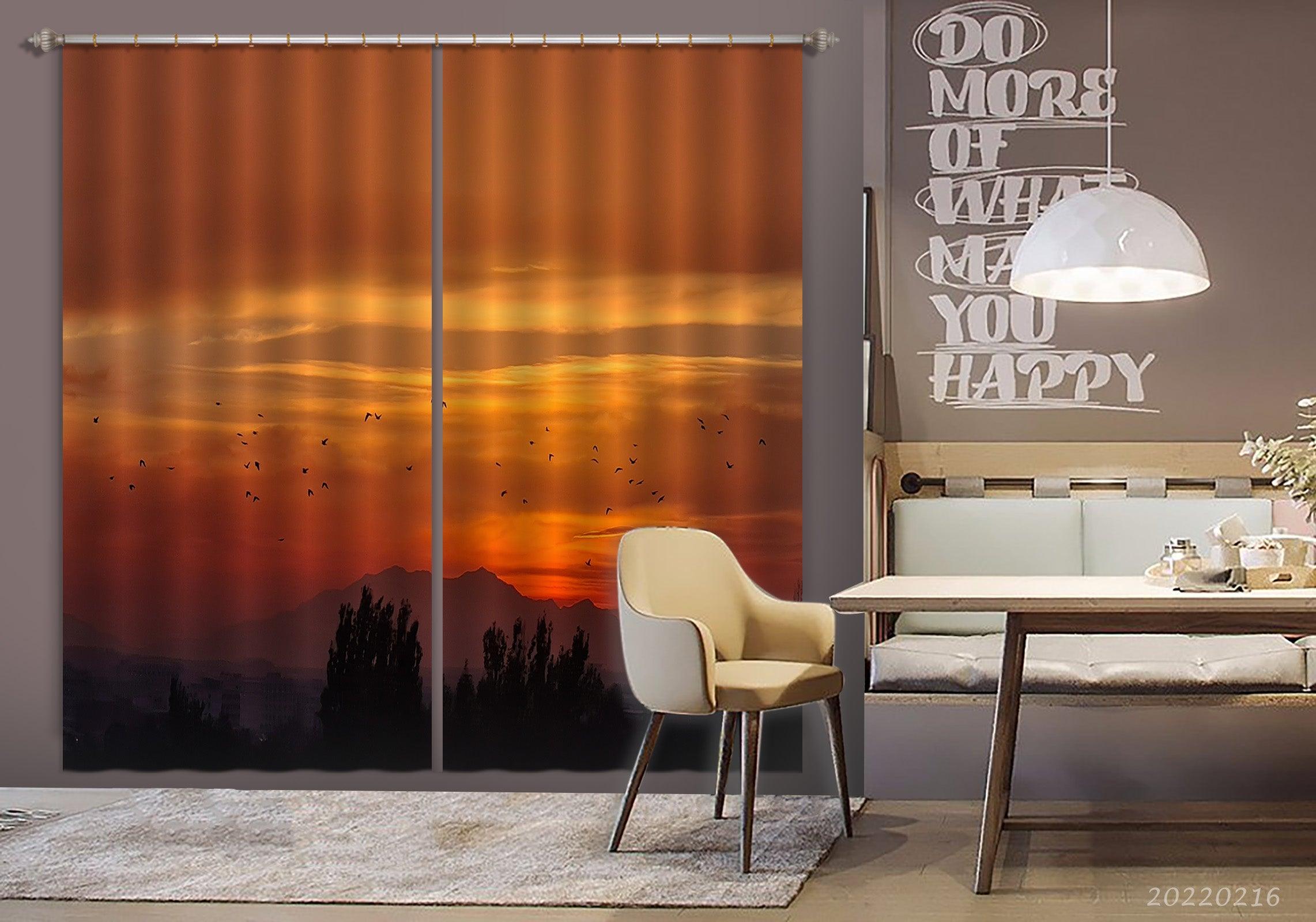 3D Woods Mountain Bird Red Sky Cloud Curtains and Drapes GD 2006- Jess Art Decoration