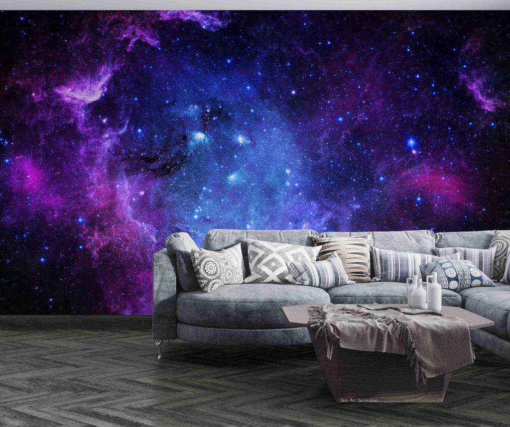 3D Space Purple Nebula Star Wall Mural Wallpaper GD 2437