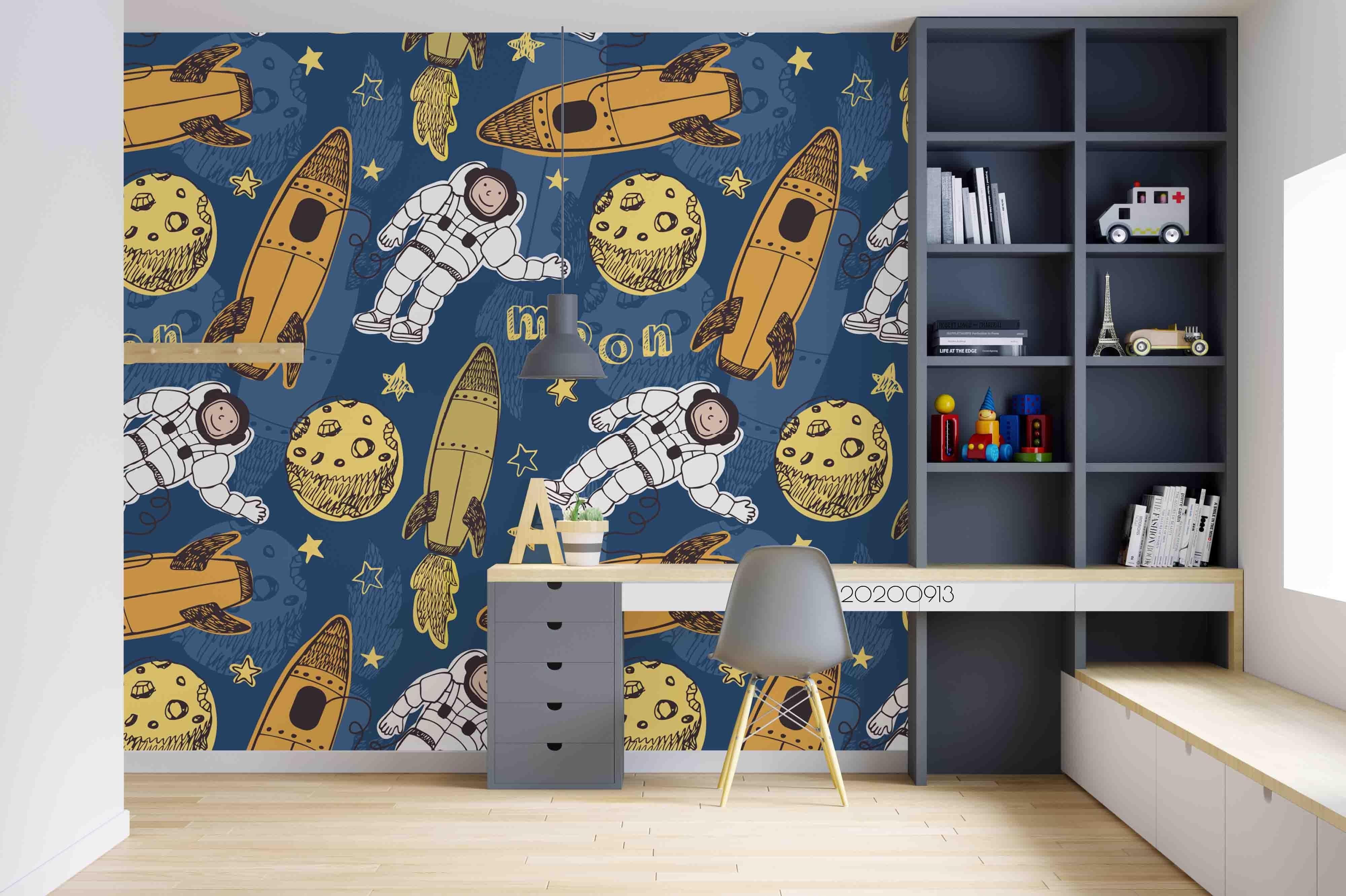 3D Cartoon Space Colorful Astronaut Rocket Pattern Wall Mural Wallpaper LXL 332- Jess Art Decoration