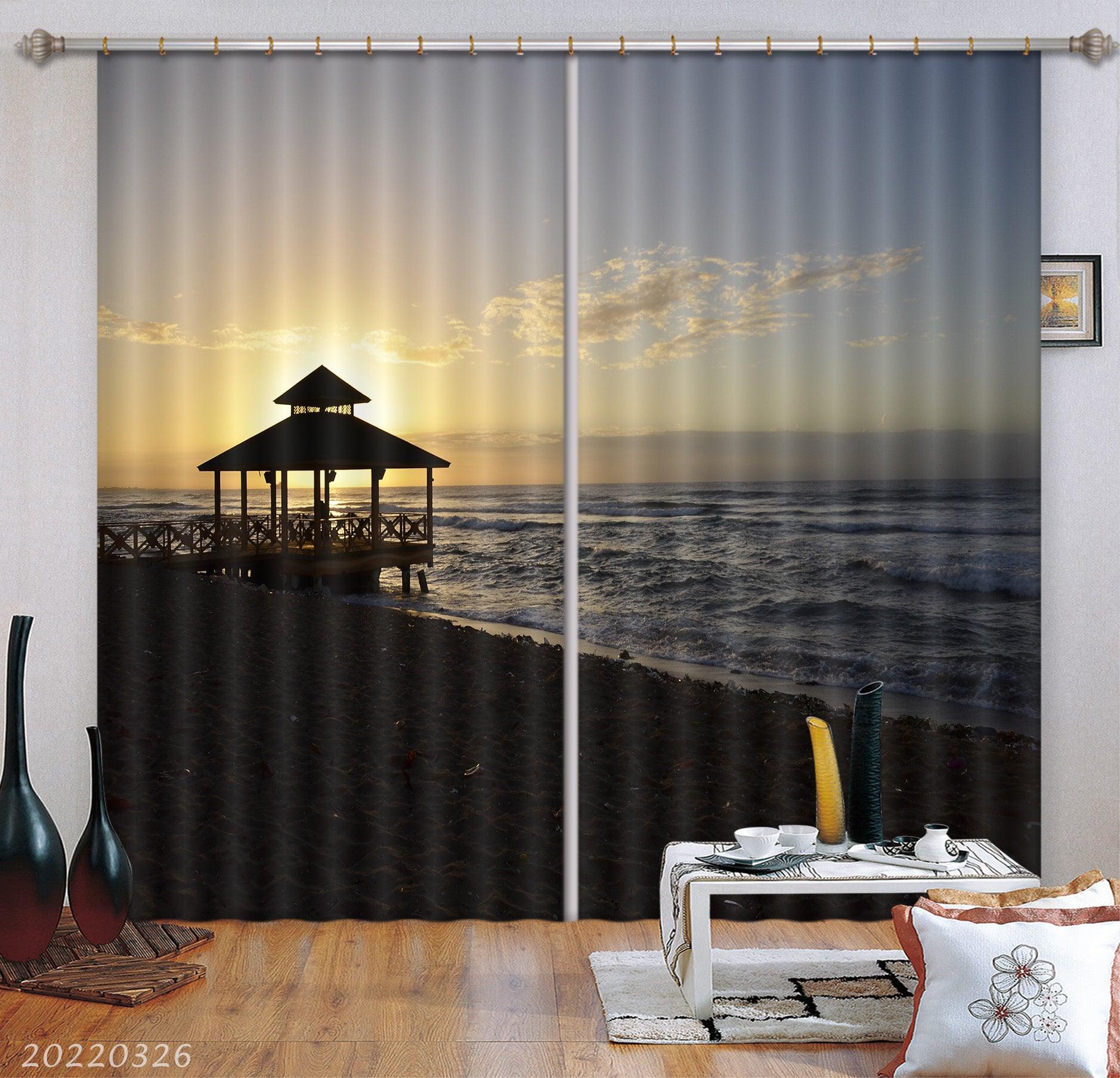 3D Sea Coast Observation Deck Sunbeam Curtains and Drapes GD 3076- Jess Art Decoration