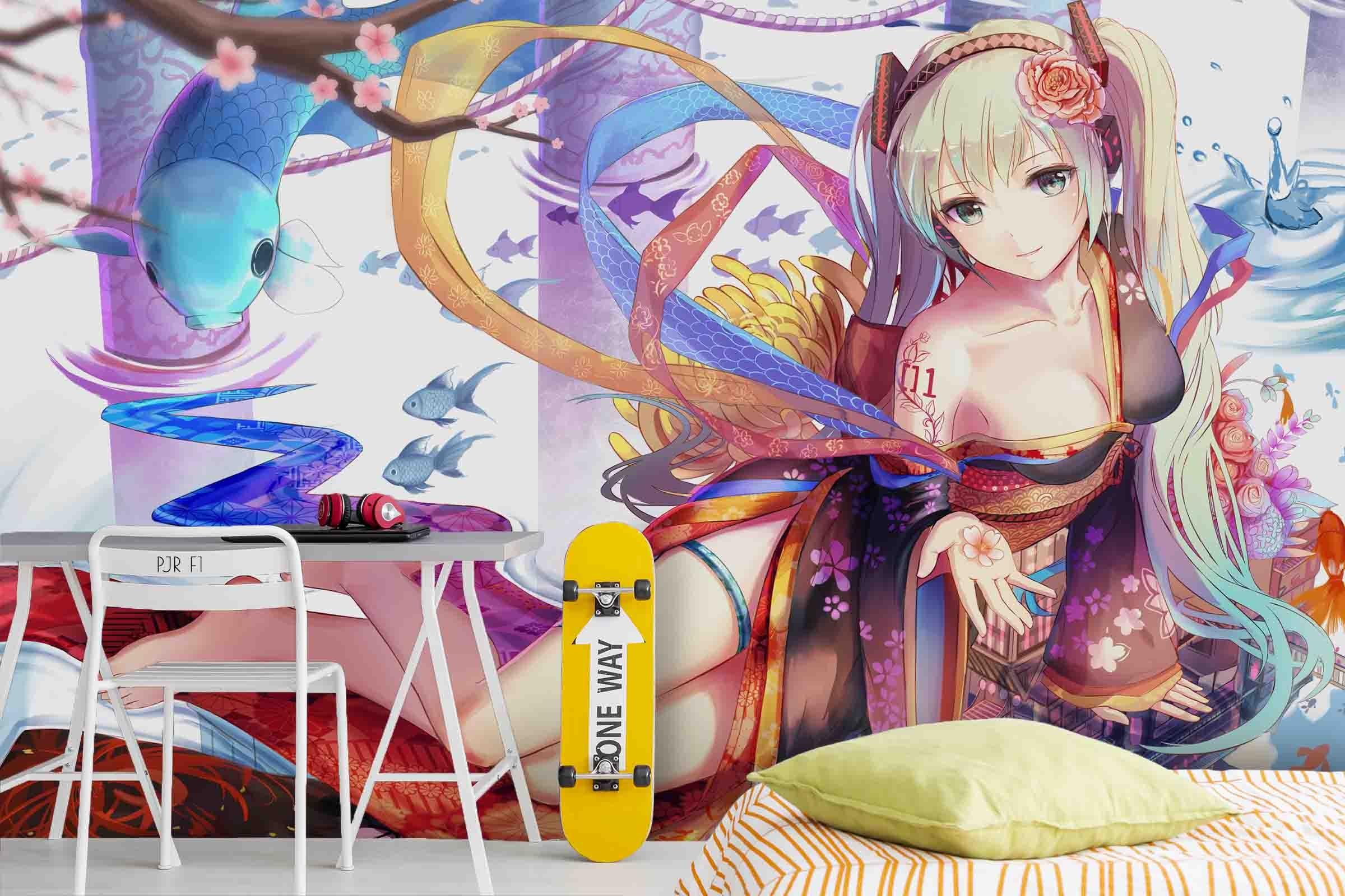 3D Anime Girl Action colourful anime girl action scene wall mural wallpaper for teen room - view 4
