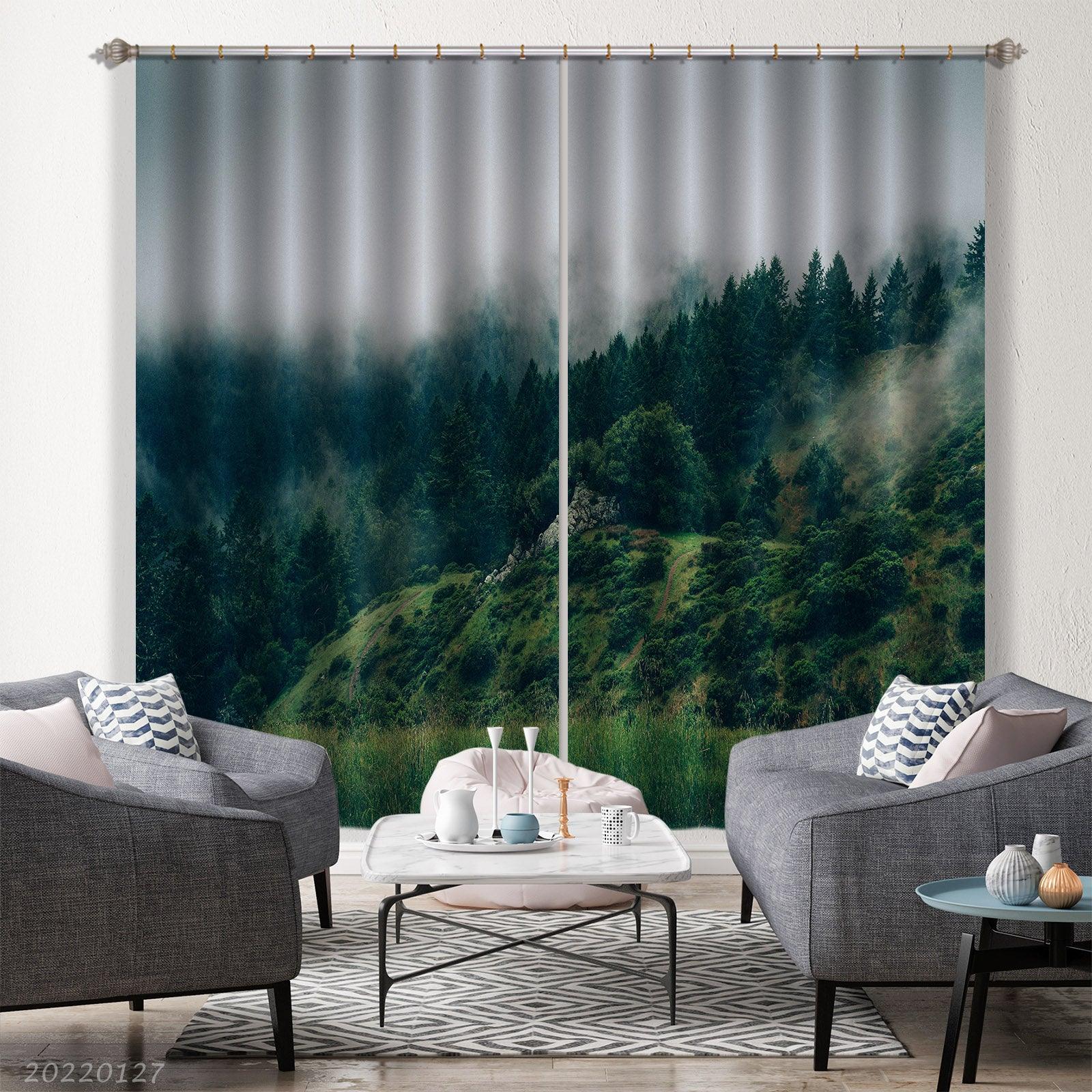 3D Dark Green Woods Mountain Grass Curtains and Drapes GD 1487- Jess Art Decoration