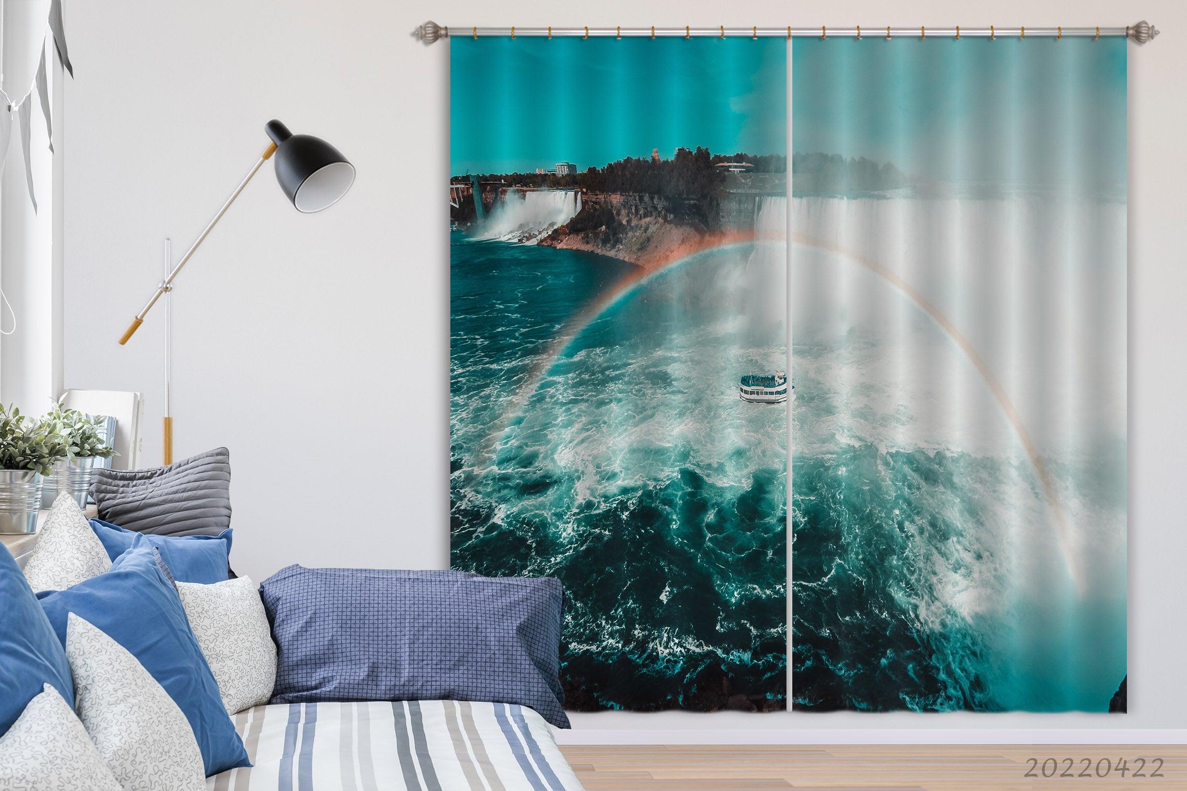 3D Landscape Ocean Ship Rainbow Dam Curtains and Drapes GD 4216- Jess Art Decoration