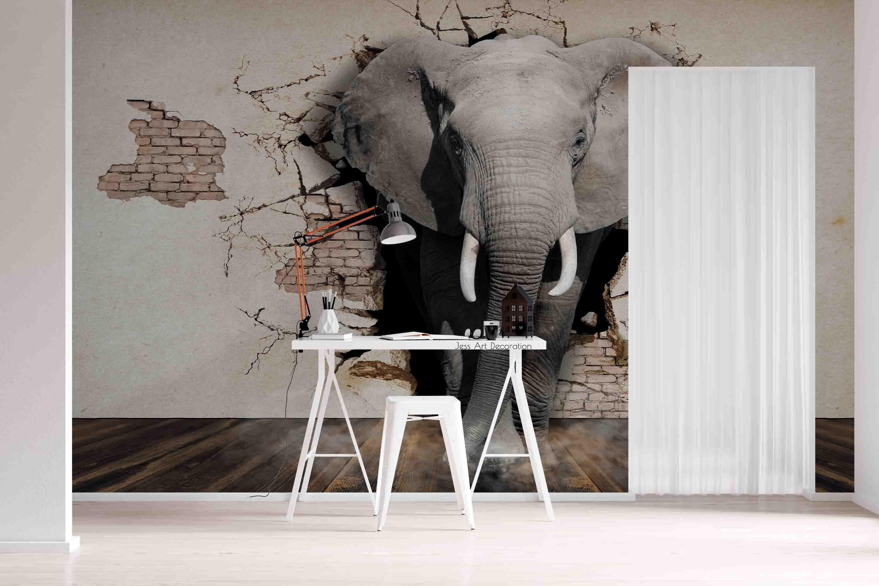3D Brick Elephant Wall Mural Wallpaper sww 218- Jess Art Decoration