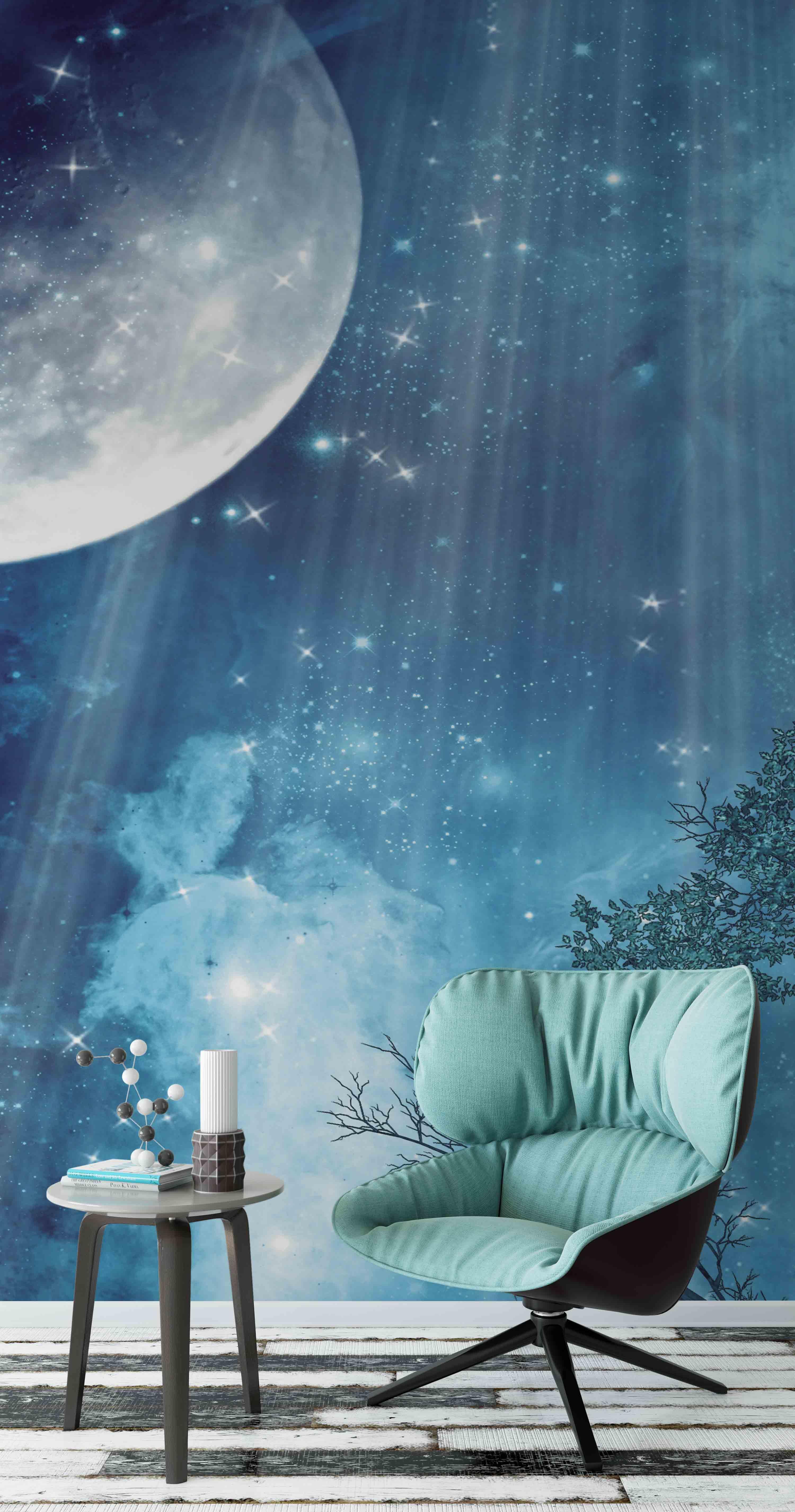 3D dream blue night sky moon wall mural wallpaper 19- Jess Art Decoration