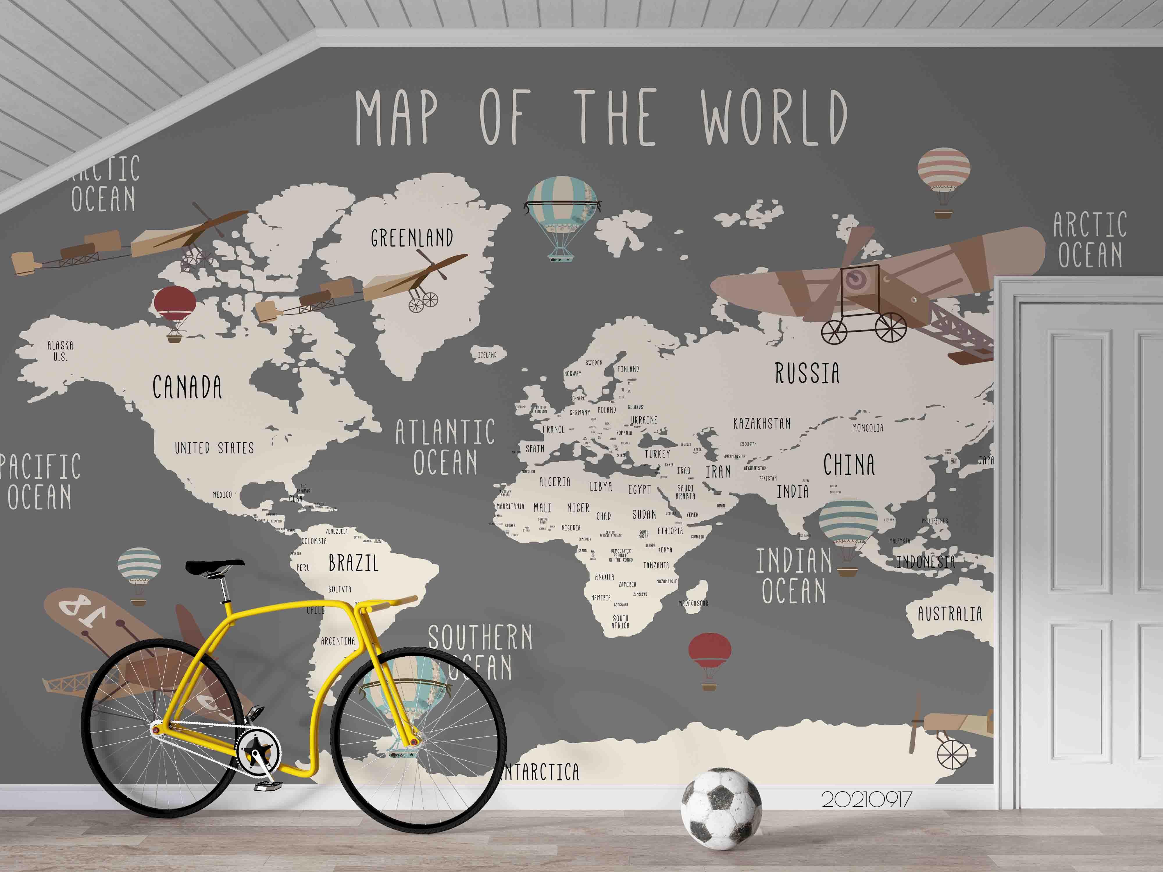 3D Gray World Map Airplane Wall Mural Wallpaper LQH 90- Jess Art Decoration