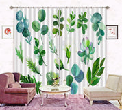 3D Watercolor Green Plant Leaf Floral Curtains and Drapes GD 4758- Jess Art Decoration