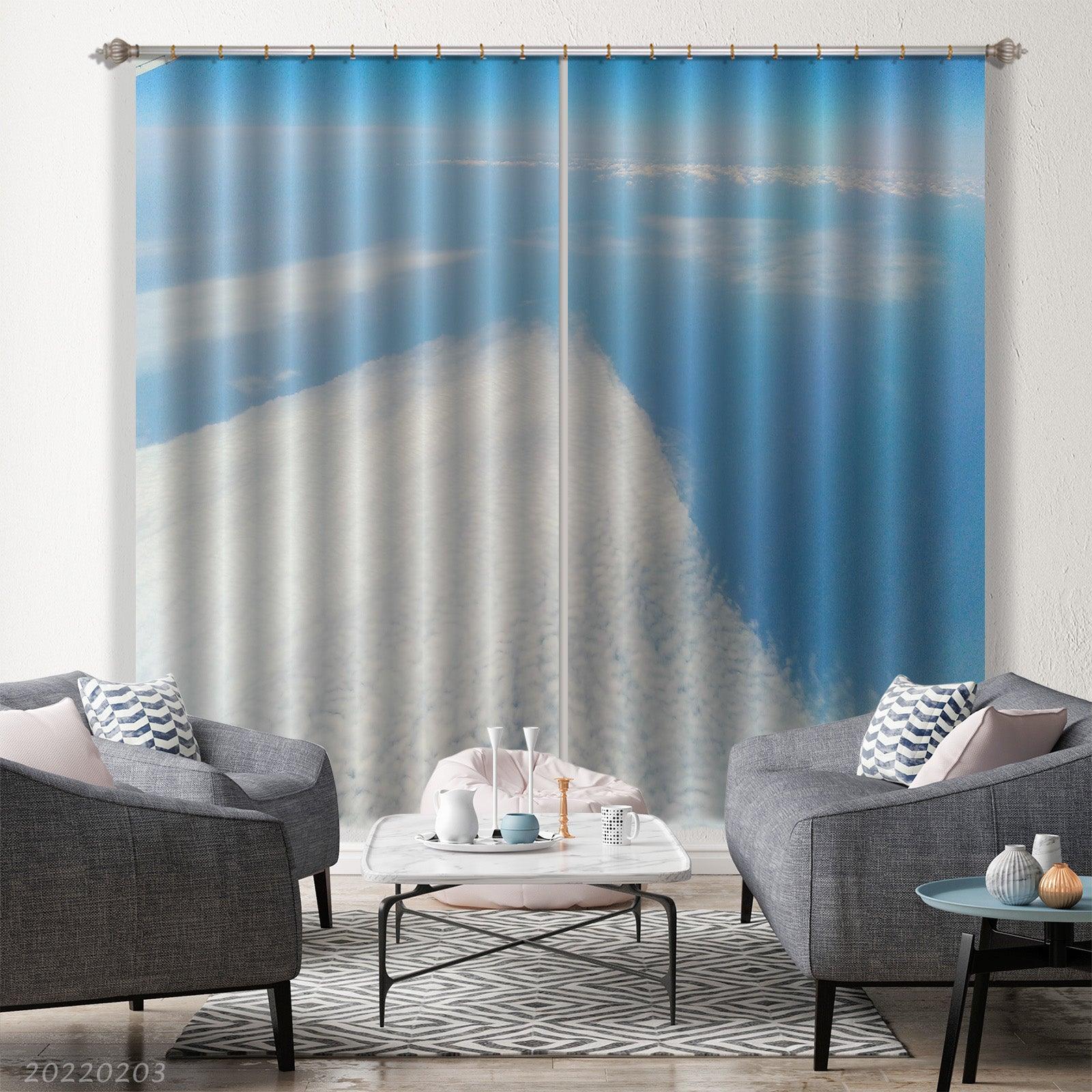 3D Blue Sky White Cloud Background Curtains and Drapes GD 1031- Jess Art Decoration