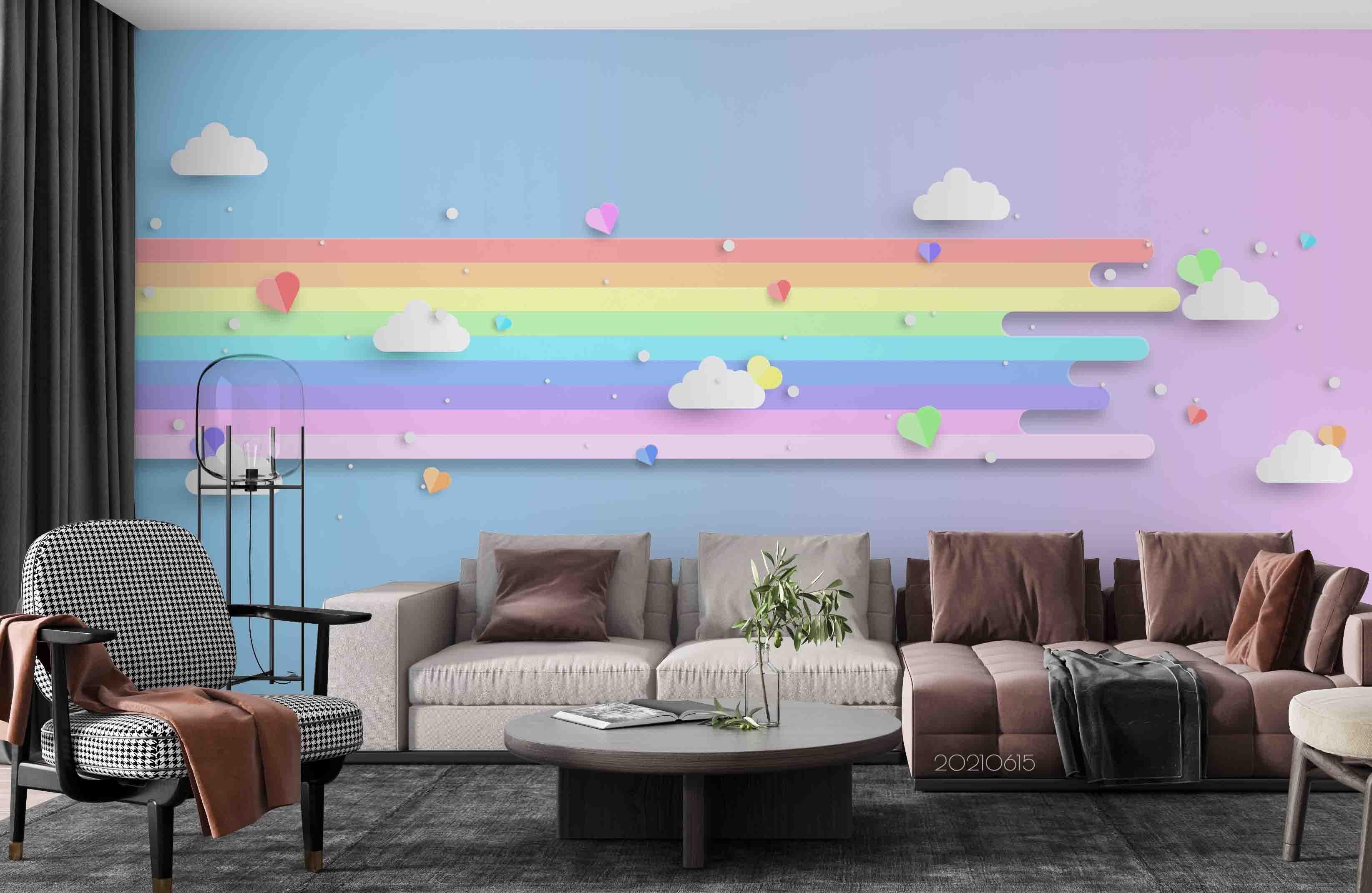 3D Paper-cut Sky Clouds Rainbow Wall Mural Wallpaper SWW2493- Jess Art Decoration