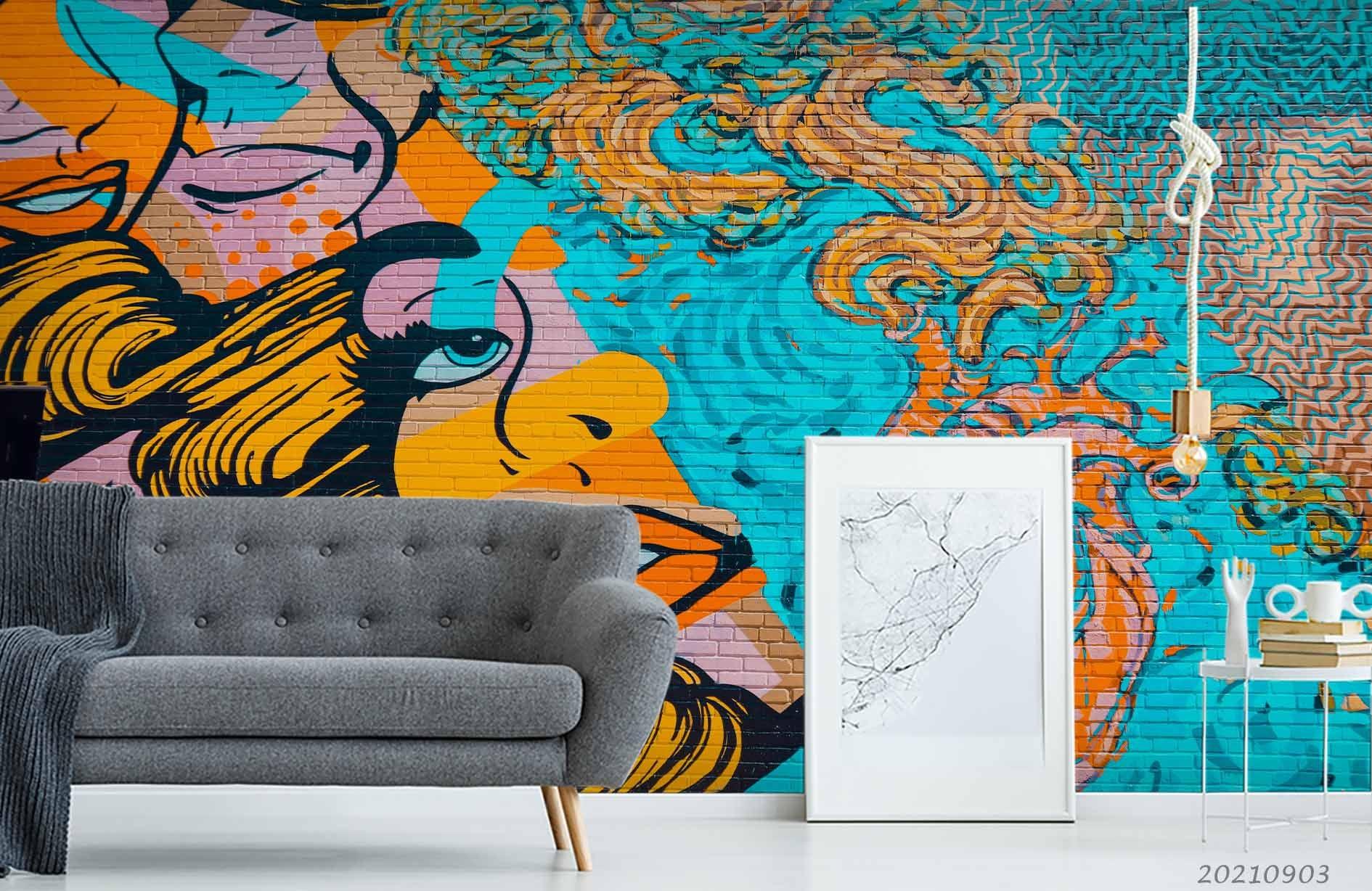 3D Colored Graffiti Woman Wall Mural Wallpaper LQH 168- Jess Art Decoration