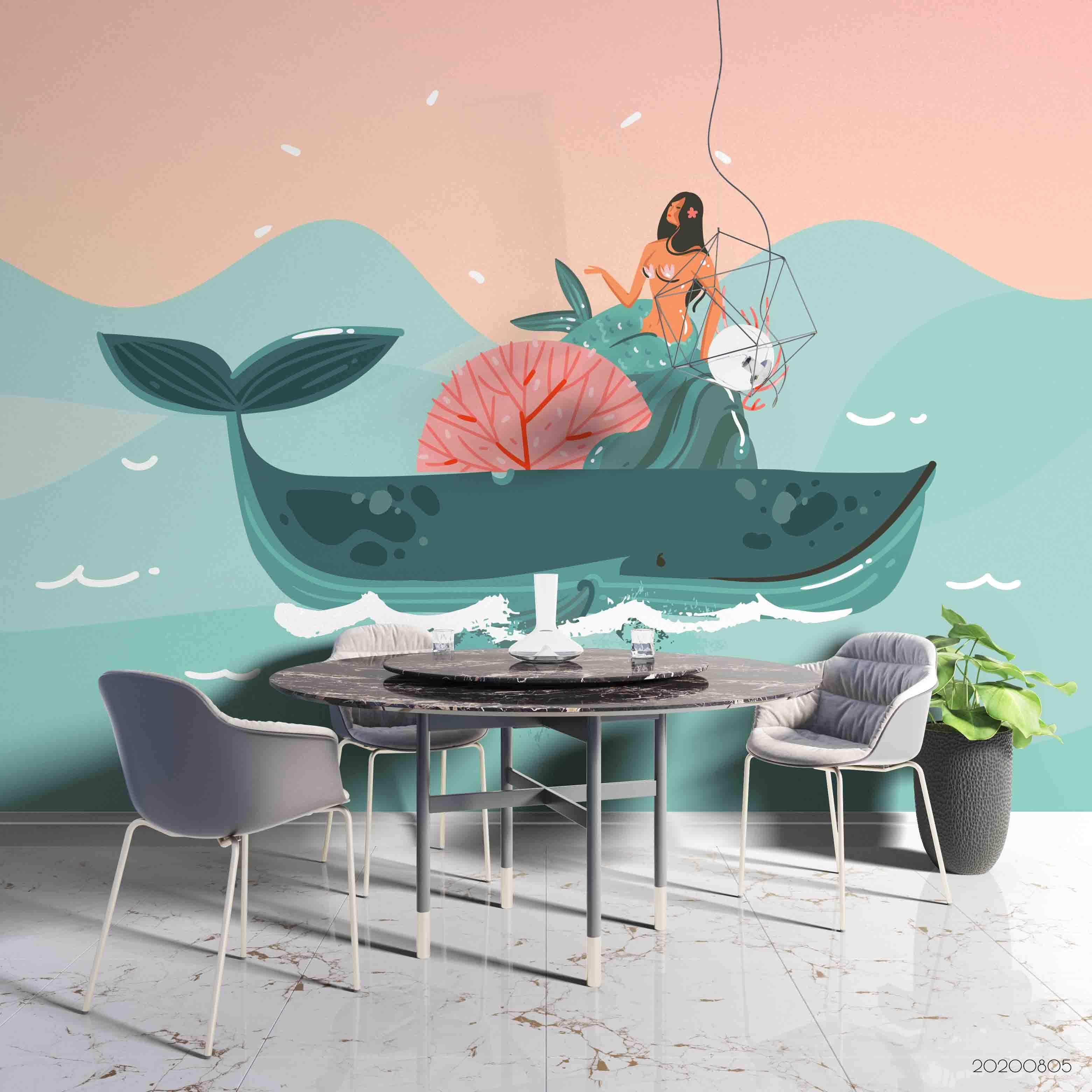 3D Cartoon Shark Mermaid Wall Mural Wallpaper SF 44- Jess Art Decoration