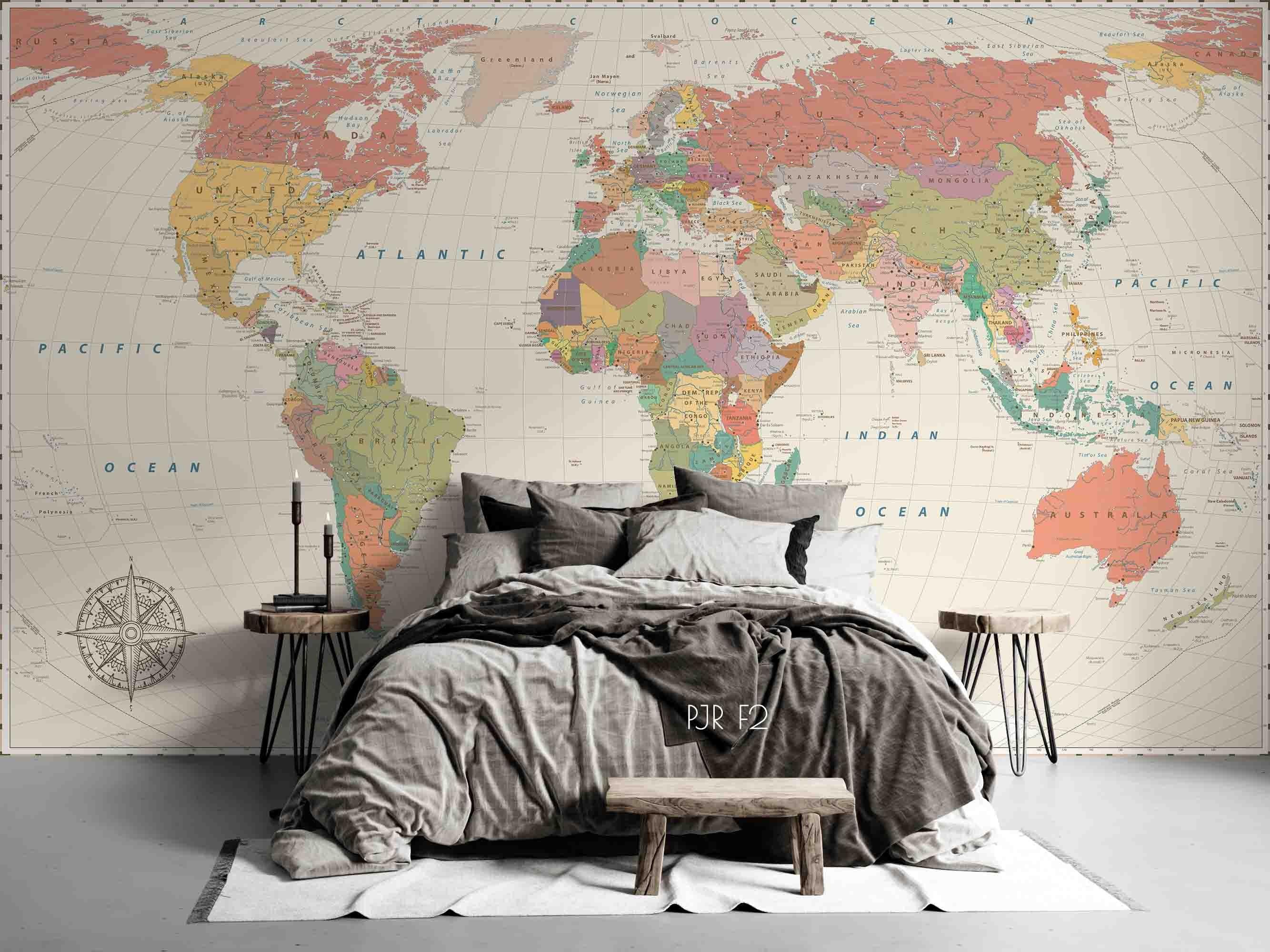 3D Color World Map Wall Mural Wallpaper LQH 69- Jess Art Decoration