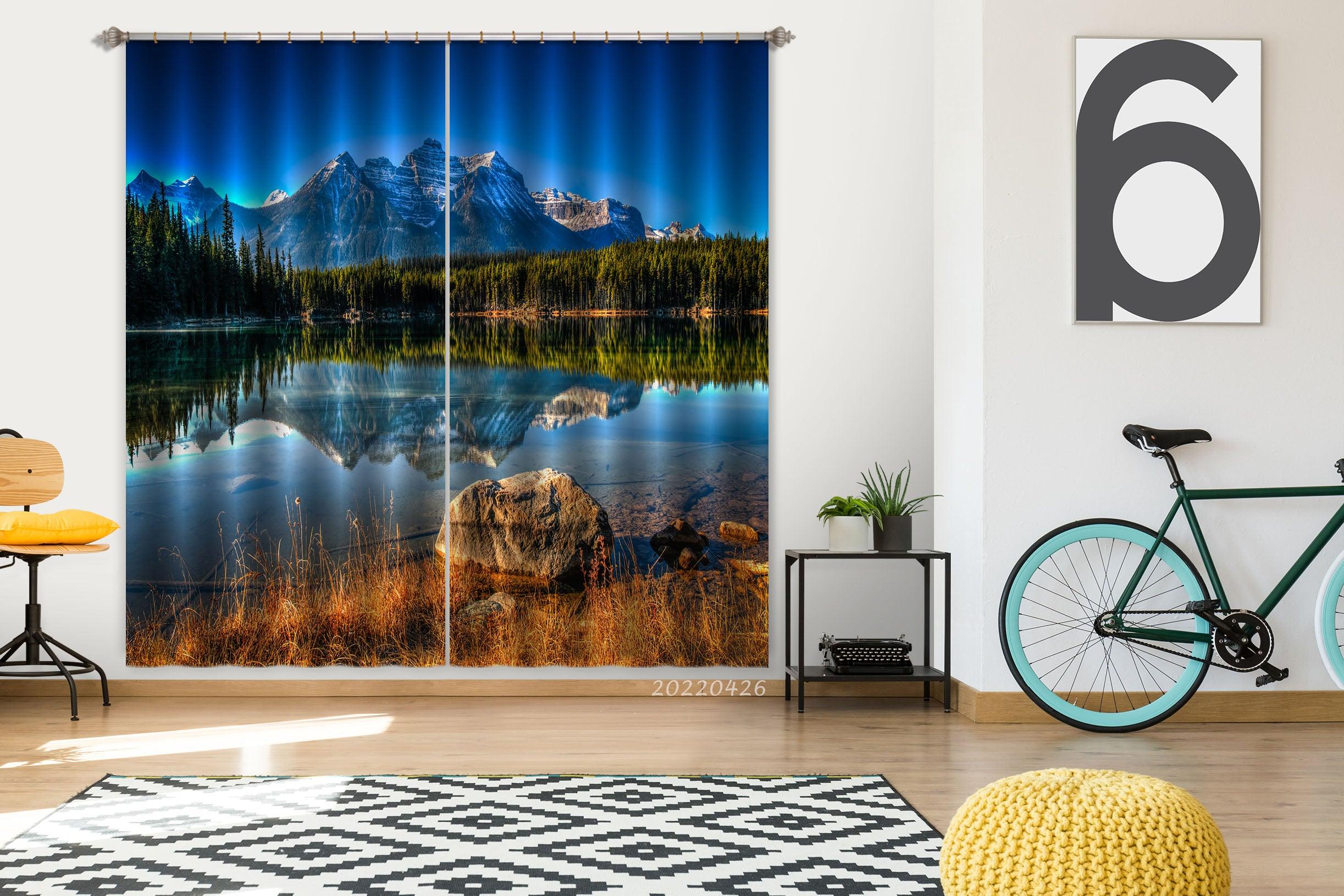 3D Landscape Mountain Lake Forest Blue Sky Curtains and Drapes GD 4932- Jess Art Decoration