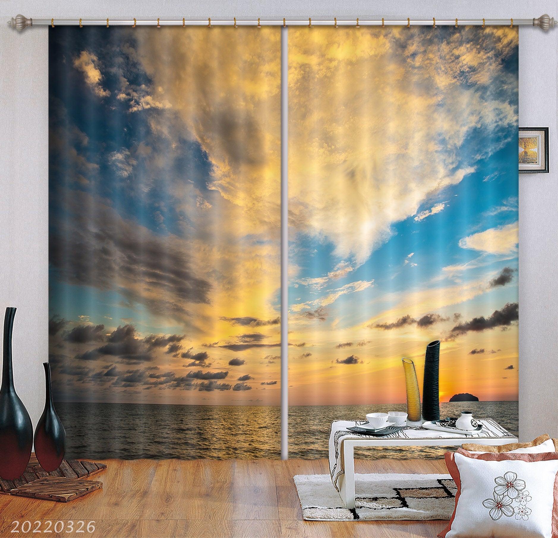 3D Sunrise Landscape Sea Skyline Sky Cloud Curtains and Drapes GD 3061- Jess Art Decoration