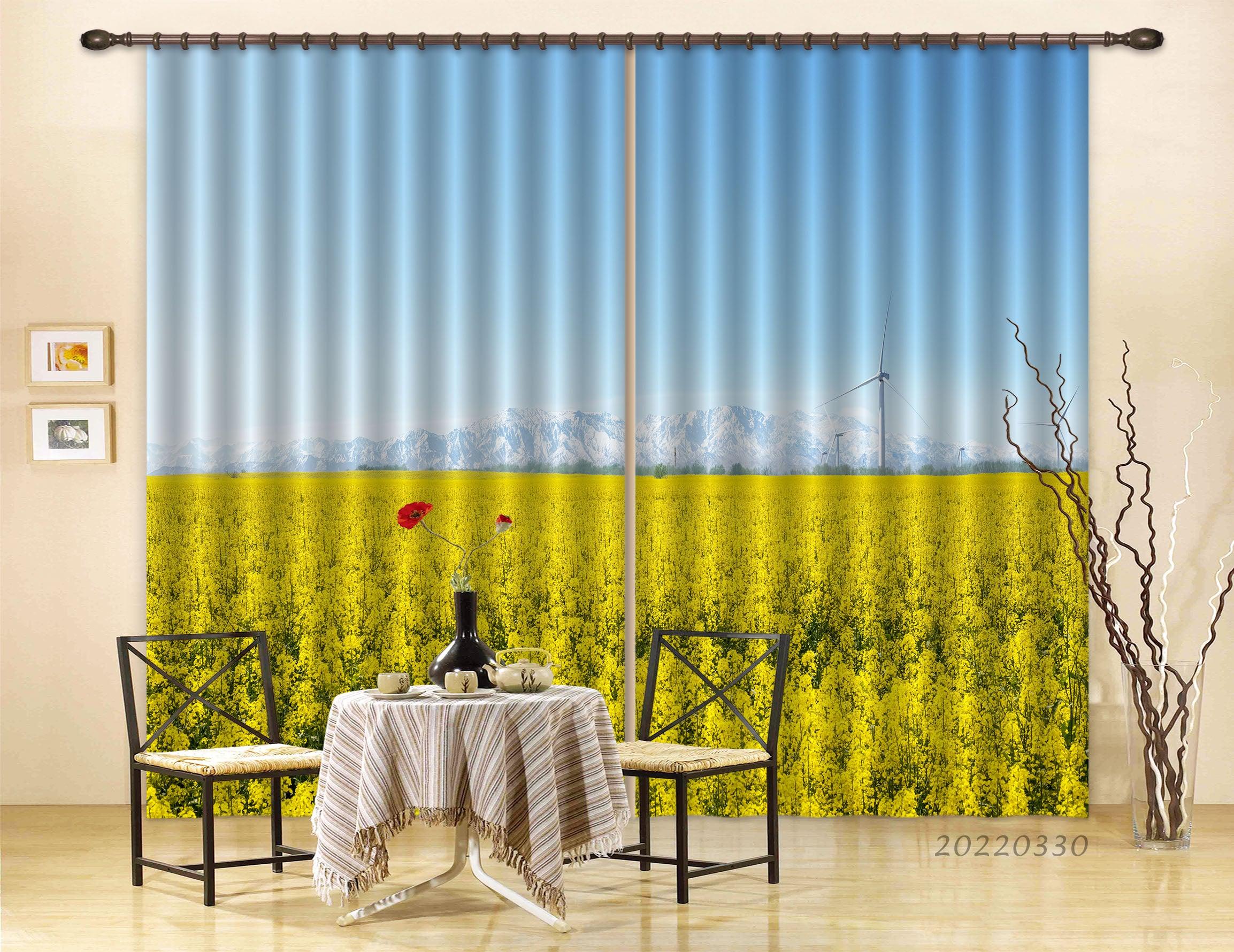 3D Landscape Rape Flower Snow Mountain Windmill Curtains and Drapes GD 3610- Jess Art Decoration
