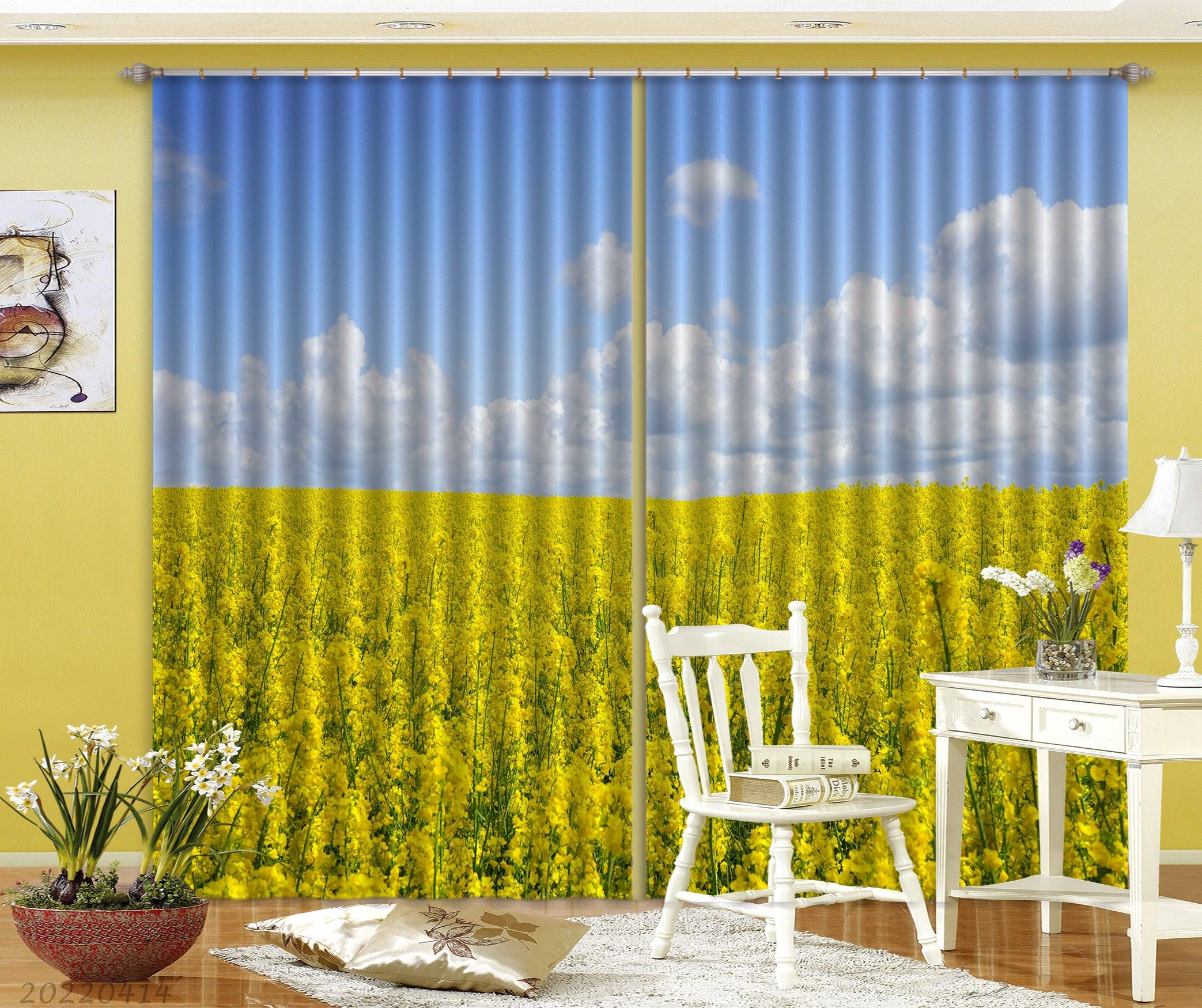 3D Landscape Nature Rape Flower Field Curtains and Drapes GD 4130- Jess Art Decoration