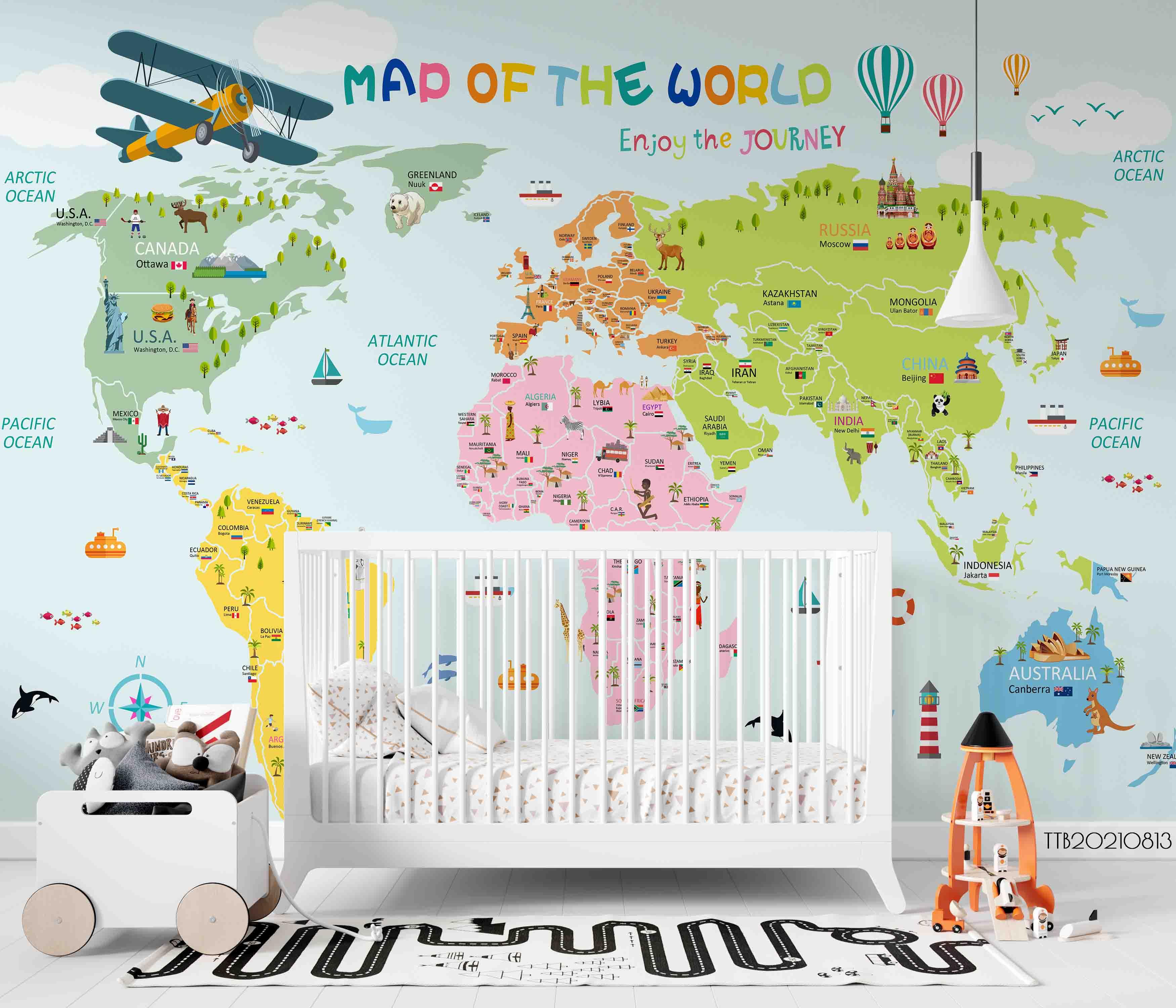 3D Cartoon Color Abstract Animal Map World Wall Mural Wallpaper SWW5135- Jess Art Decoration