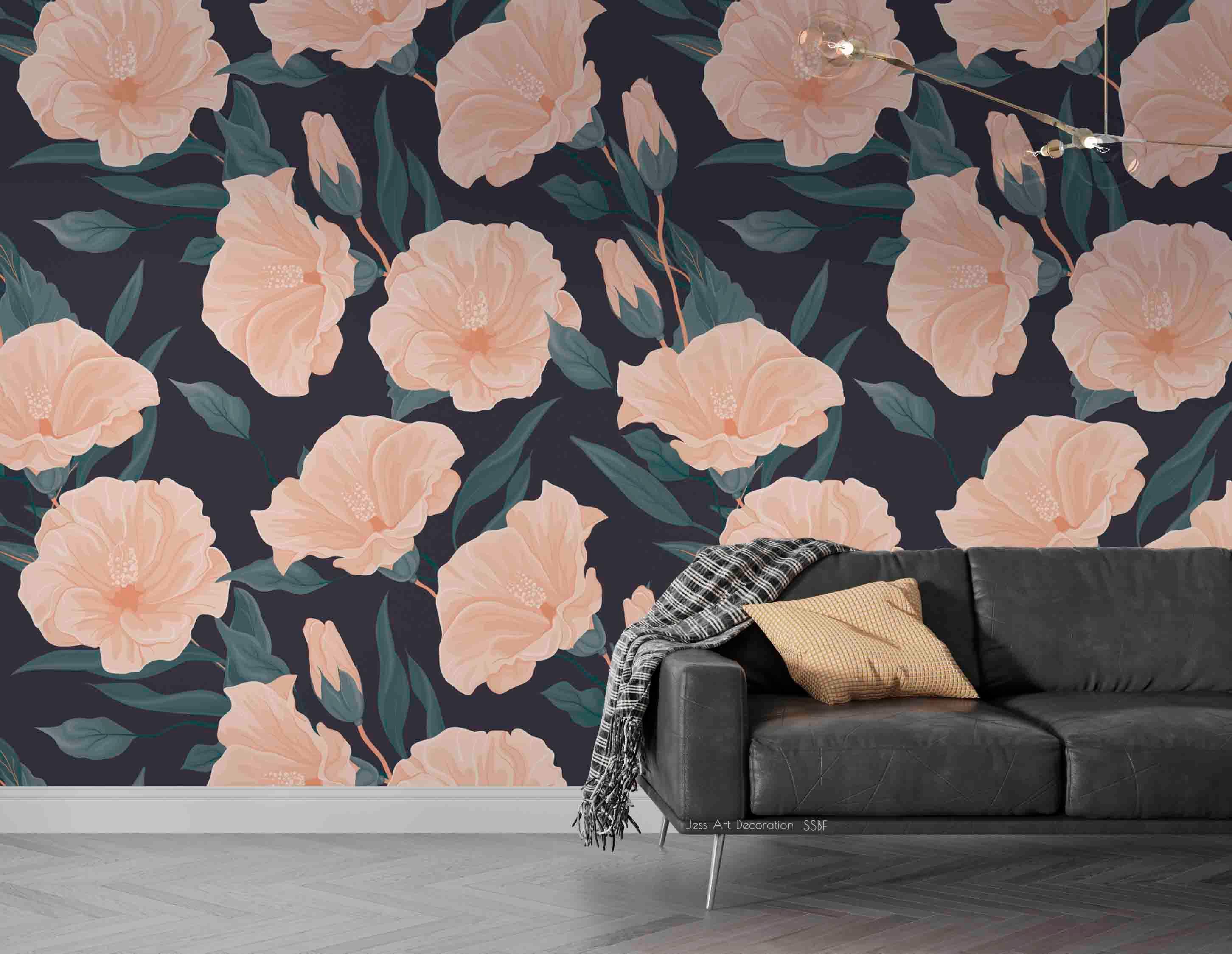 3D Vintage Watercolor Pink Flowers Leaves Pattern Wall Mural Wallpaper GD 3591- Jess Art Decoration