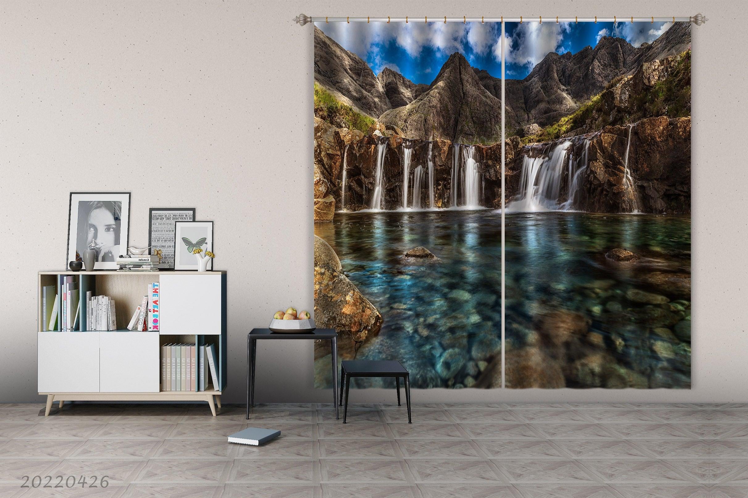 3D Landscape Mountain Peak Waterfall Lake Curtains and Drapes GD 4902- Jess Art Decoration
