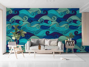 3D Abstract Wave Pattern Blue Green Wall Mural Wallpaper GD 4853- Jess Art Decoration