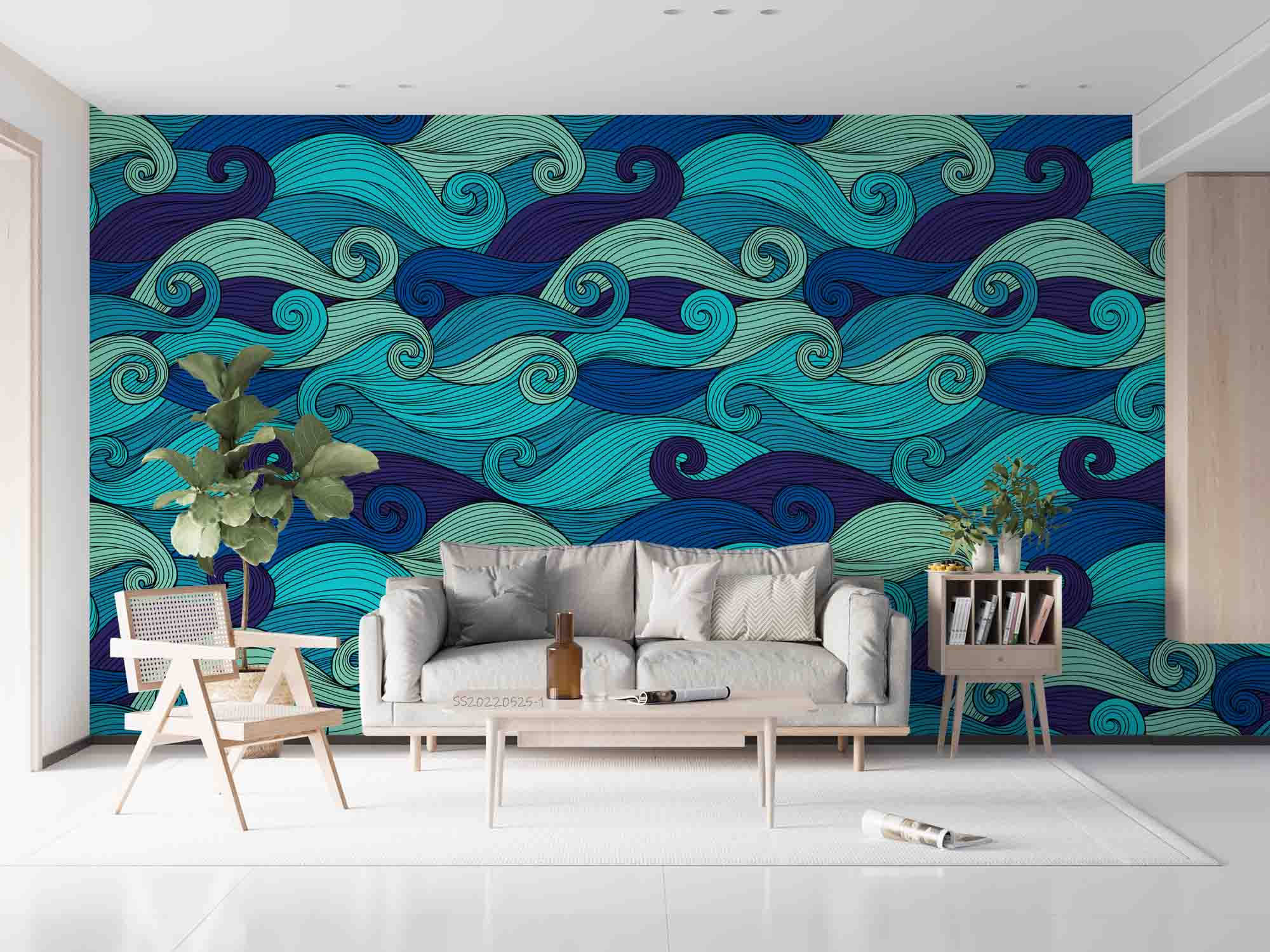 3D Abstract Wave Pattern Blue Green Wall Mural Wallpaper GD 4853- Jess Art Decoration