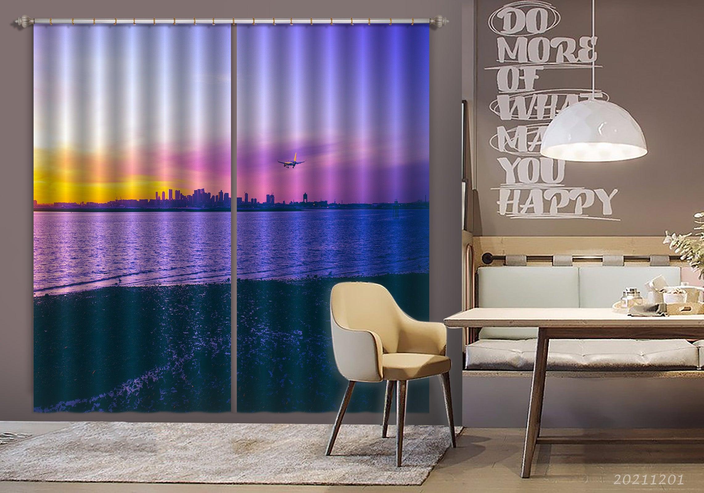 3D Landscape Sea City Afterglow Sky Curtains and Drapes LLL 16- Jess Art Decoration