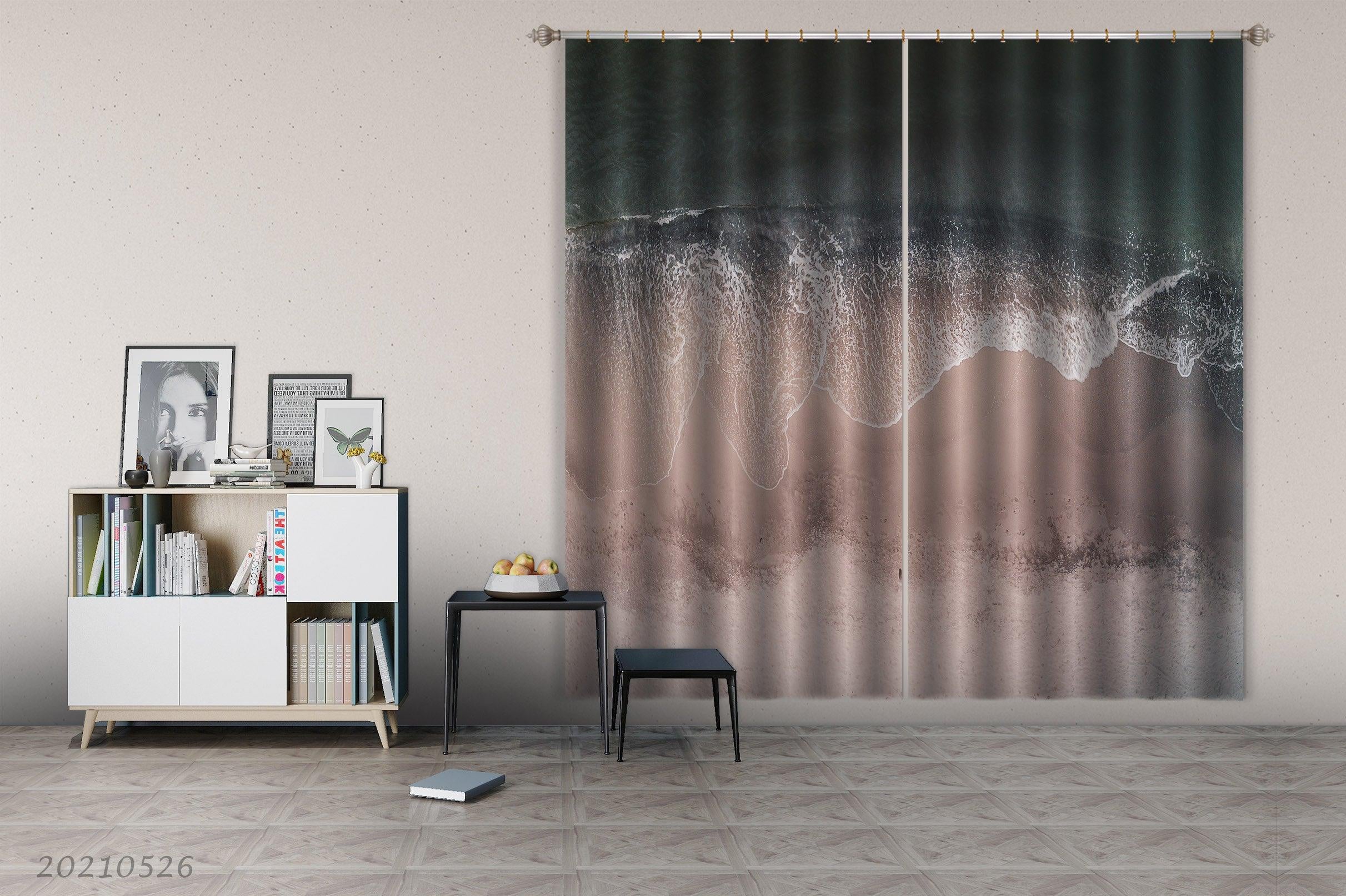 3D Aerial View Beach Wave Scenic Curtains and Drapes GD 458- Jess Art Decoration