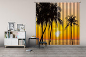 3D Landscape Ocean Silhouette Coconut Tree Sunset Curtains and Drapes GD 3751- Jess Art Decoration
