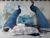 3D Hand-painted Blue Peacock Floral Wall Mural Wallpaper SWW5085- Jess Art Decoration