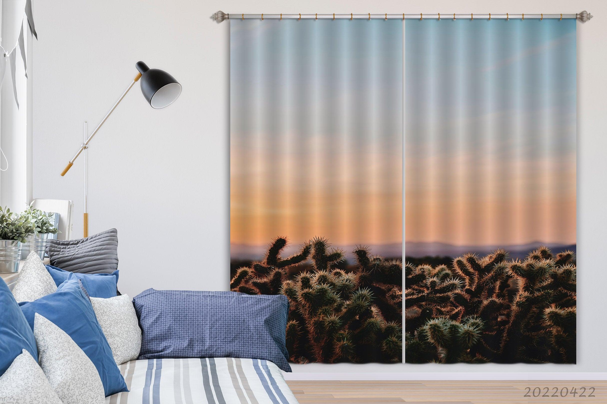 3D Landscape Plant Thorn Hill Sunset Curtains and Drapes GD 4206- Jess Art Decoration