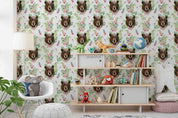 3D Hand Drawn Bear Floral Leaf Wall Mural Wallpaper LQH 140- Jess Art Decoration