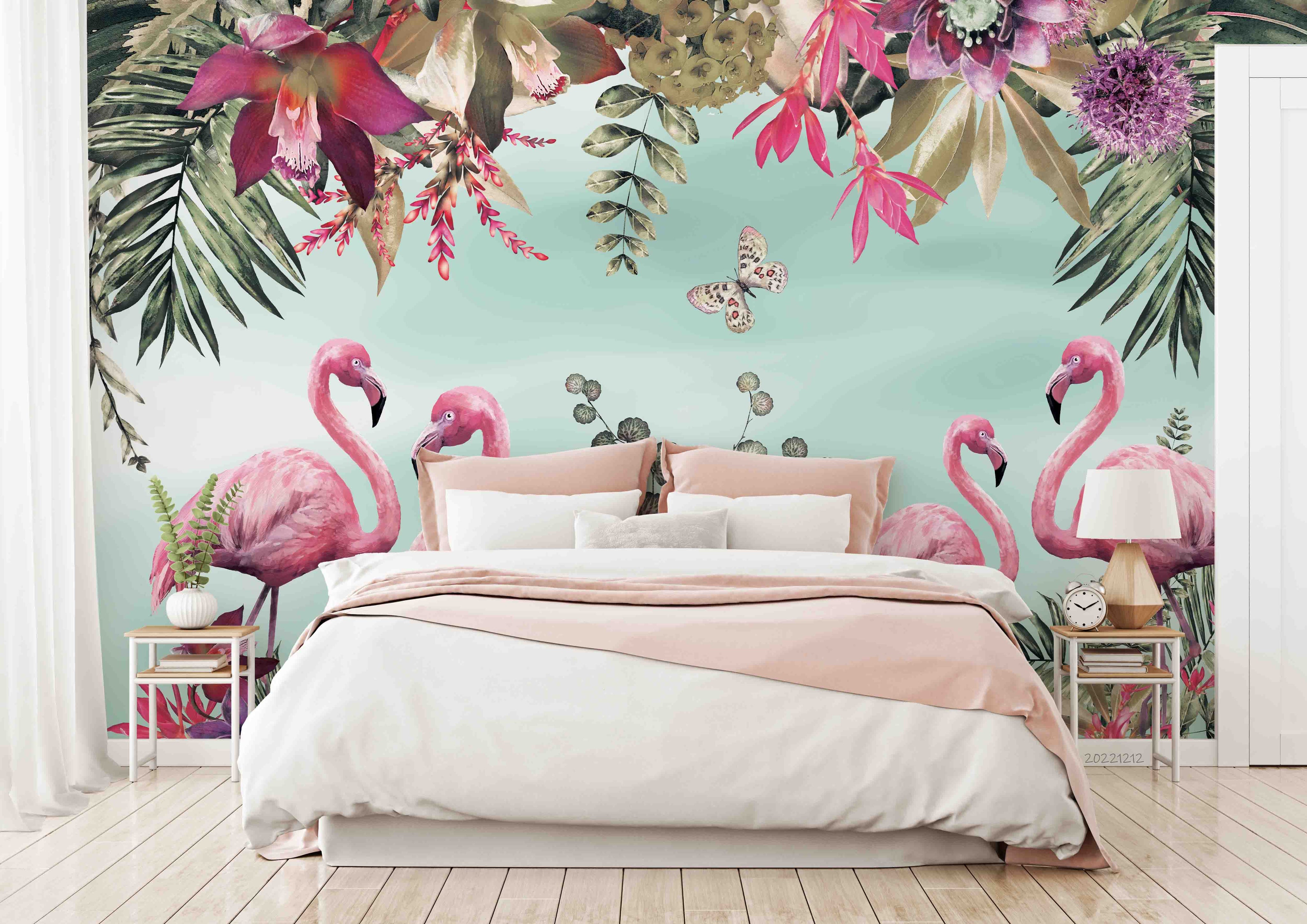 3D Tropical Leaves Floral Flamingo Wall Mural Wallpaper GD 1778- Jess Art Decoration