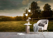 3D Green Grass Fence Trees Wall Mural Wallpaper GD 2296- Jess Art Decoration