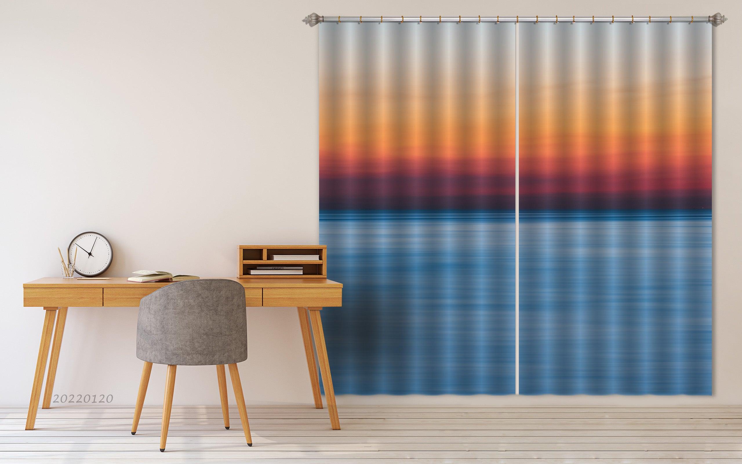 3D Abstract Blue Ocean Red Sky Curtains and Drapes GD 1942- Jess Art Decoration