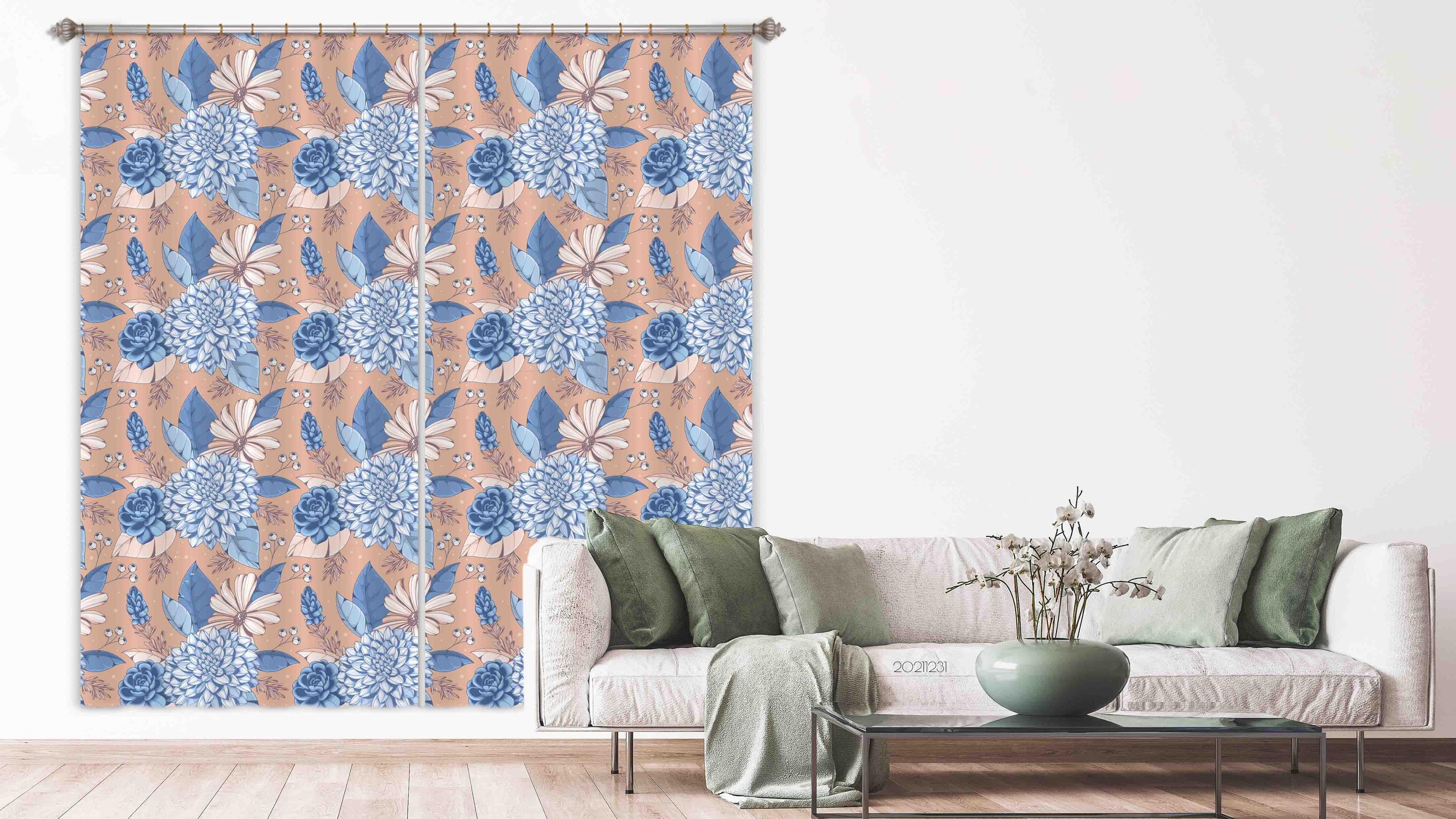 3D Vintage Blue Flower Leaf Curtains and Drapes GD 16- Jess Art Decoration