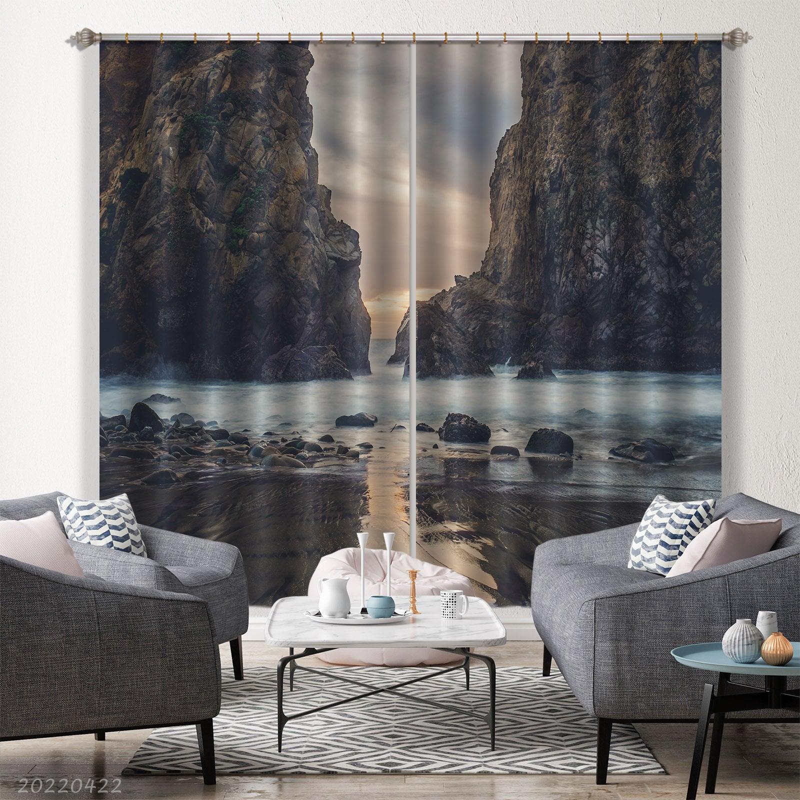 3D Landscape Peak Cliff Rock Sea Cloud Curtains and Drapes GD 4237- Jess Art Decoration