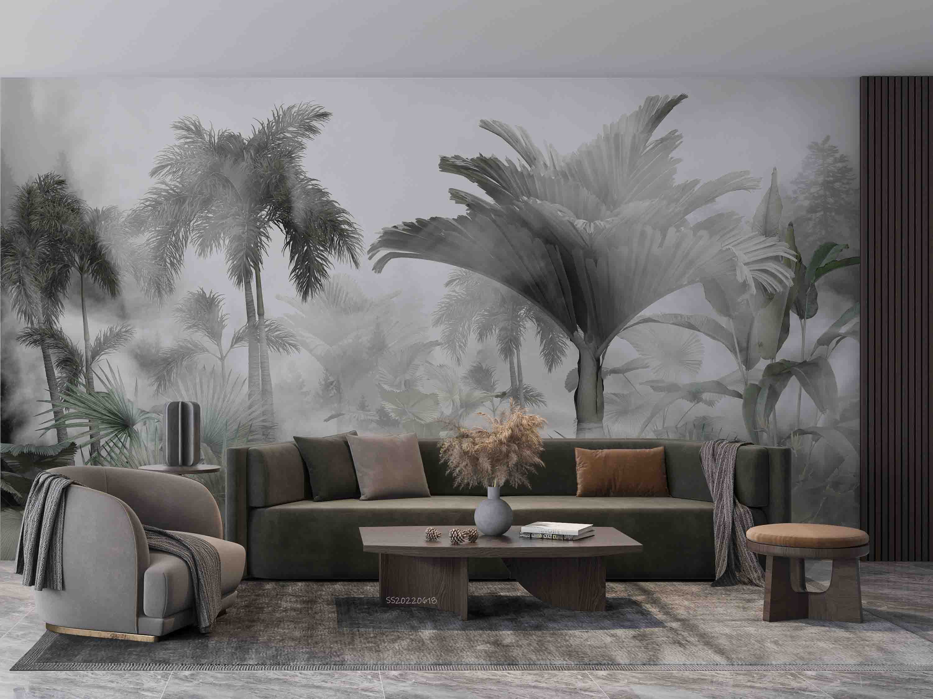 3D Tropical Plant Palm Tree Leaf Misty Wall Mural Wallpaper GD 857- Jess Art Decoration