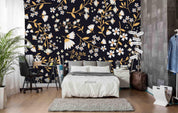 3D White Flowers Black Background Wall Mural Wallpaper A026 LQH- Jess Art Decoration