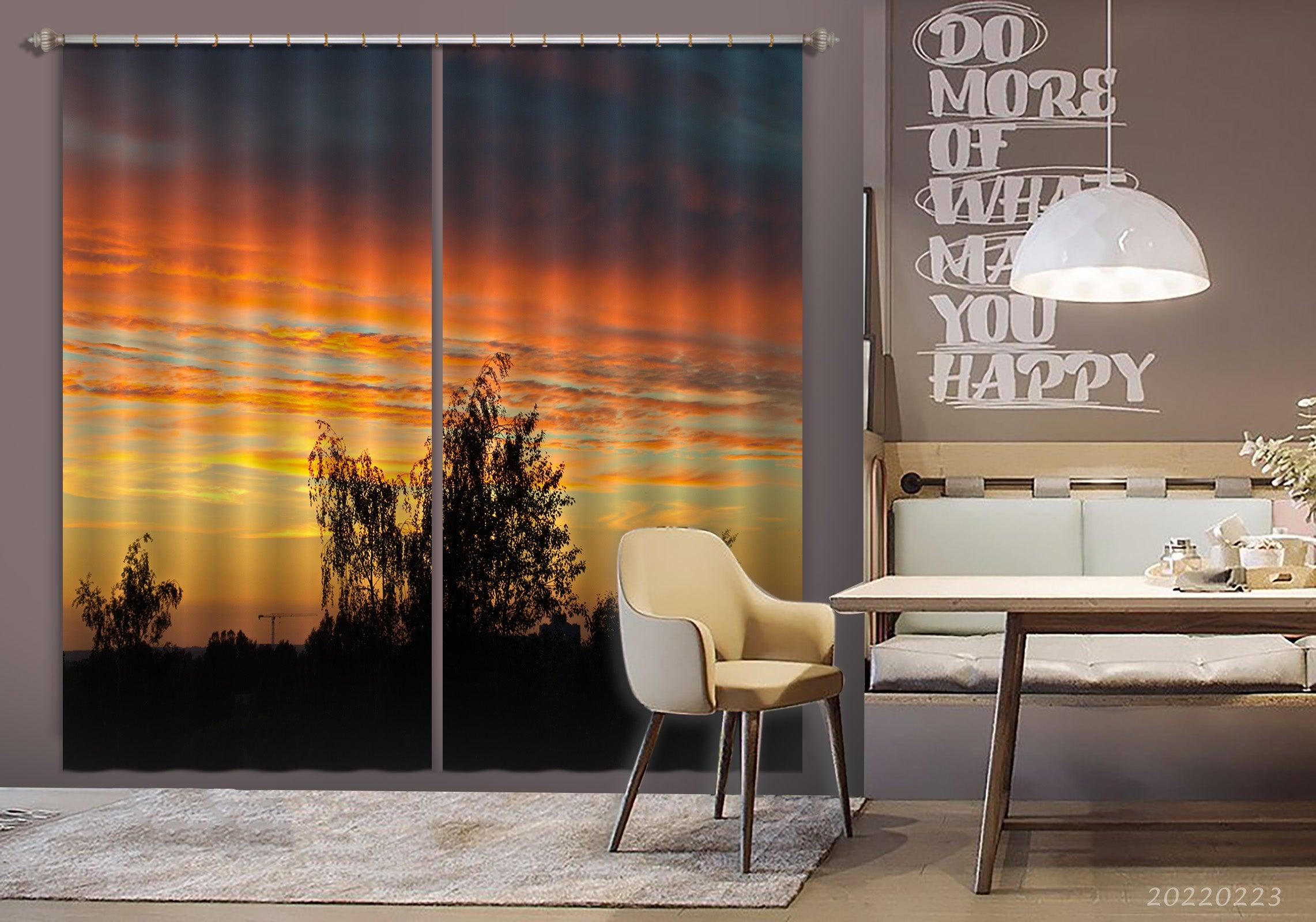 3D Countryside Tree Orange Sky Cloud Curtains and Drapes GD 2563- Jess Art Decoration