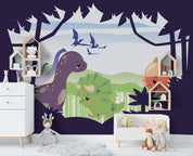 3D Purple Dinosaur Bat Wall Mural Wallpaper 4- Jess Art Decoration