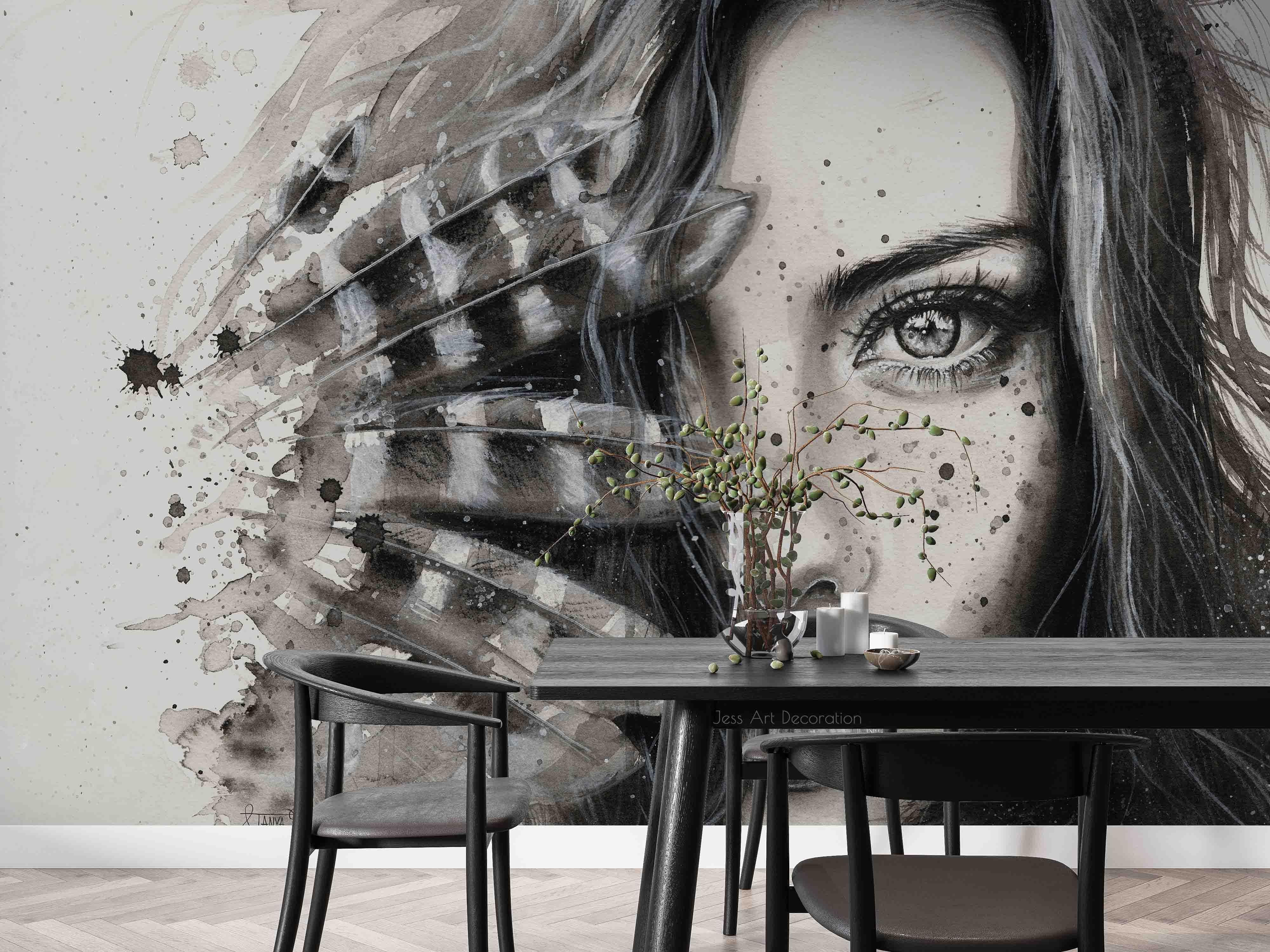 3D Monochrome Woman Face black white fashion portrait wall mural wallpaper for living room - view 4