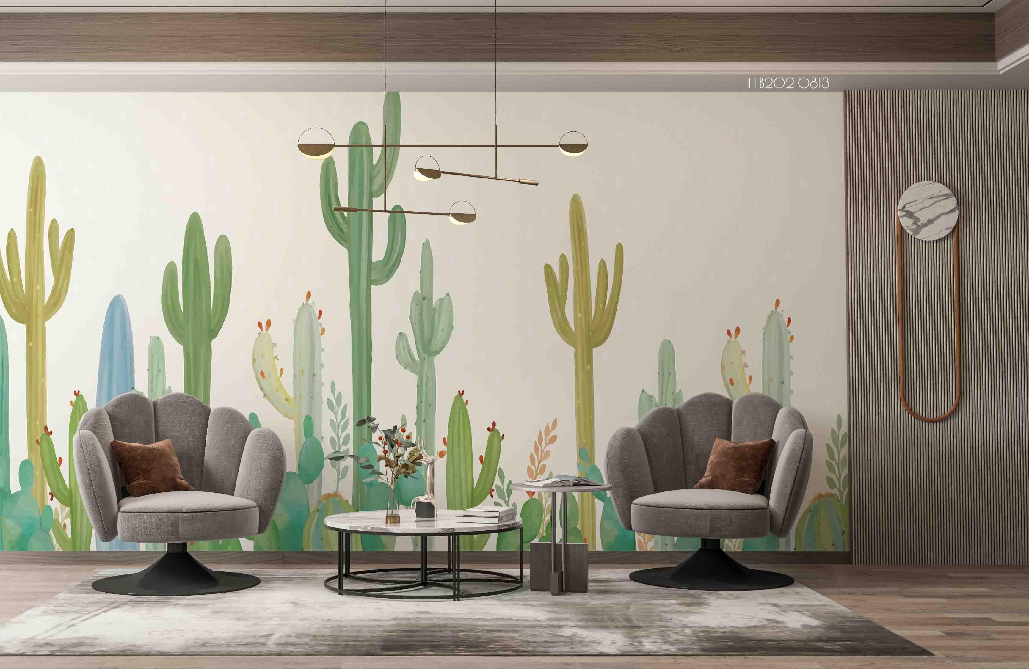 3D Northern Europe Hand-painted Cactus Fresh Wall Mural Wallpaper 5131- Jess Art Decoration
